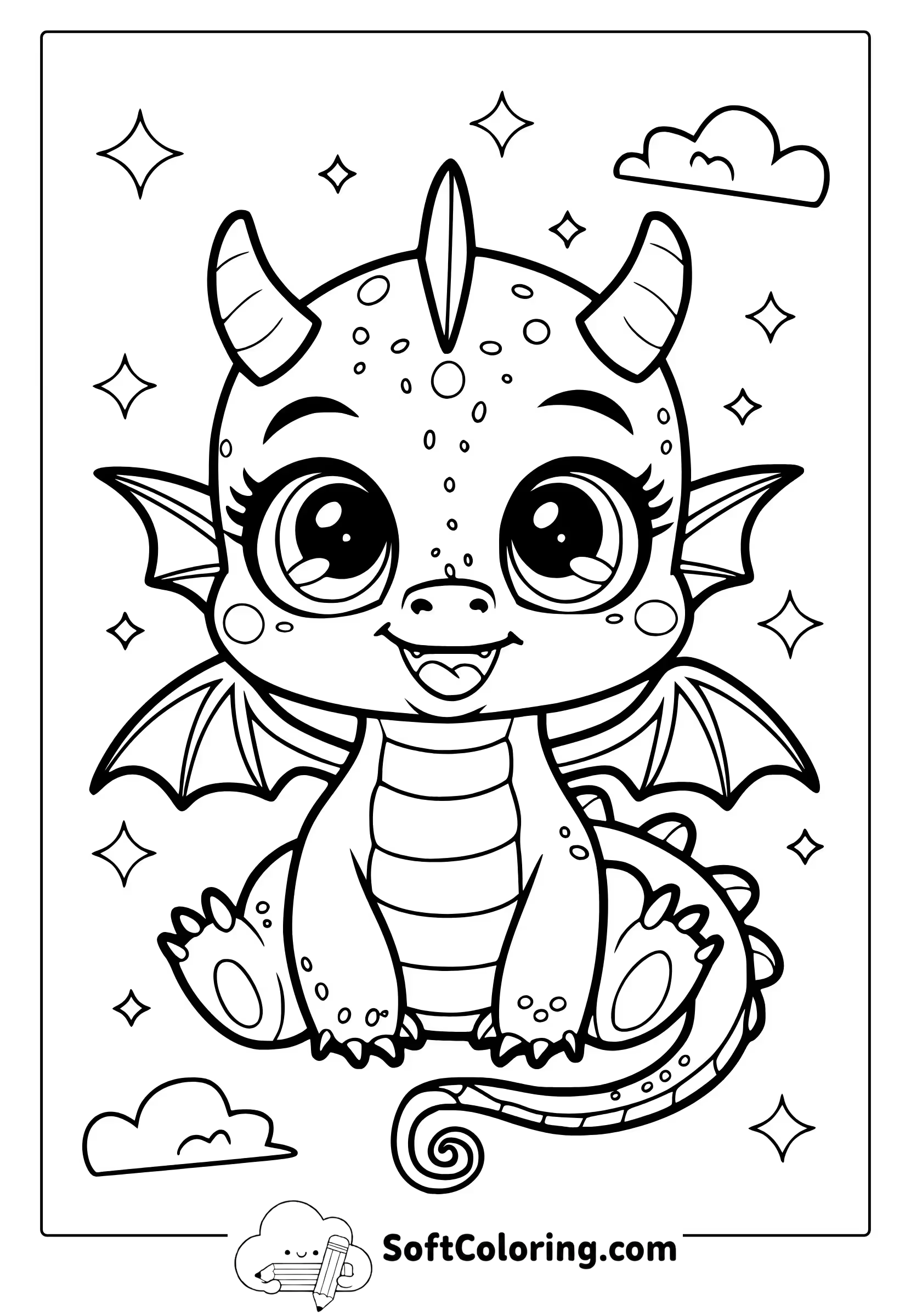 kawaii cute dragon coloring page