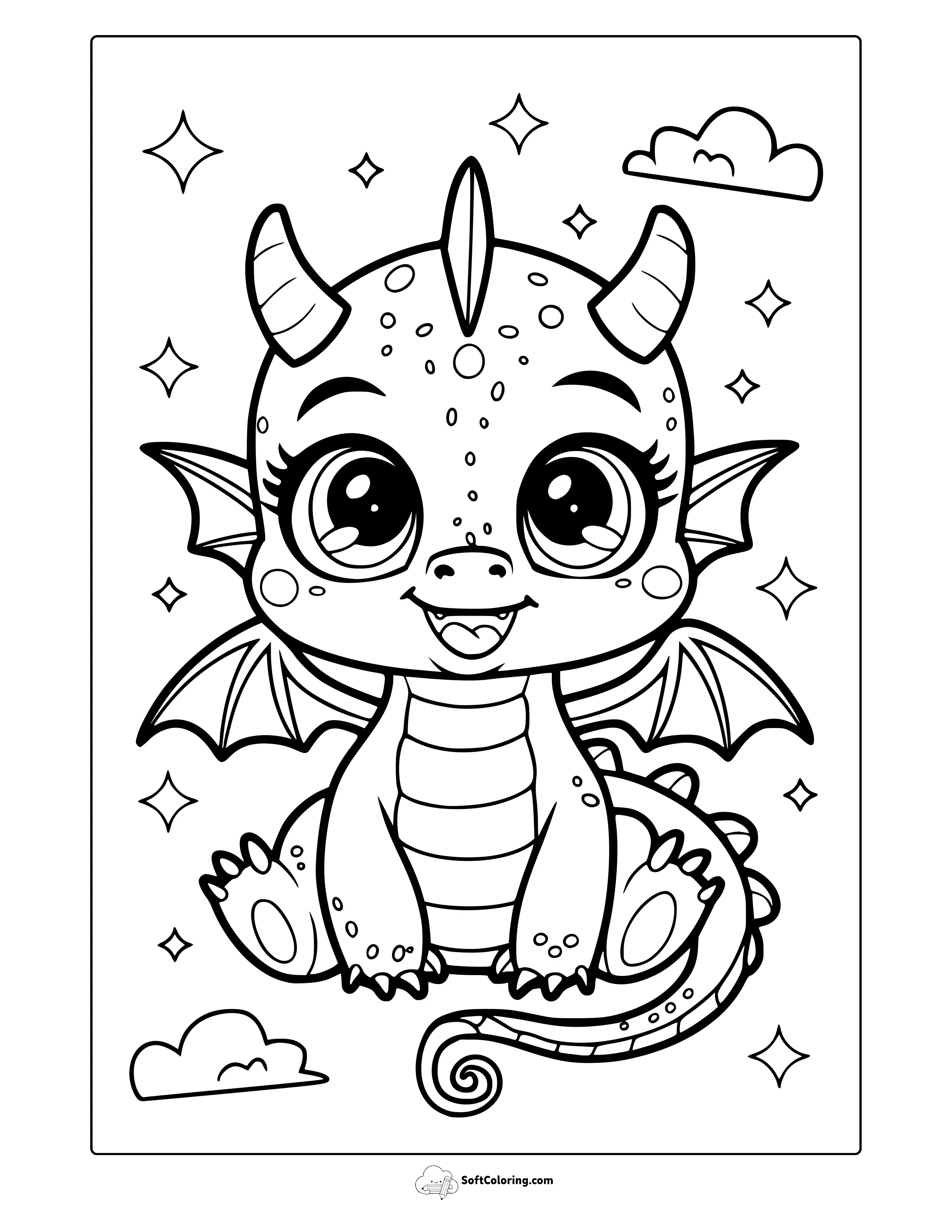Kawaii Cute Dragon Coloring Page