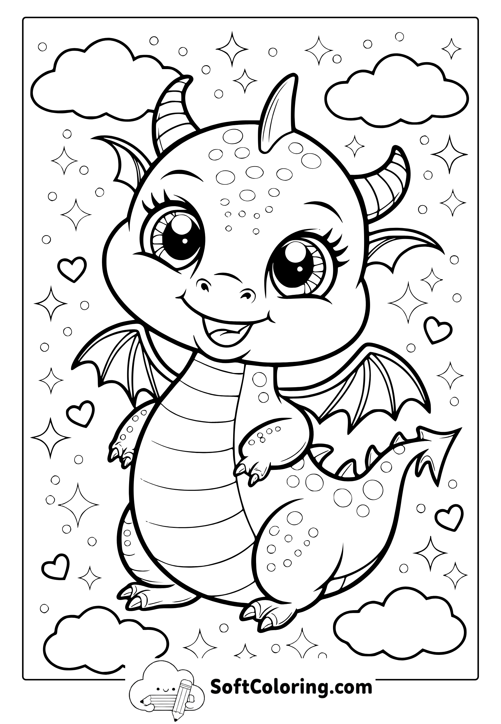 Kawaii Cute Dragon Coloring Page