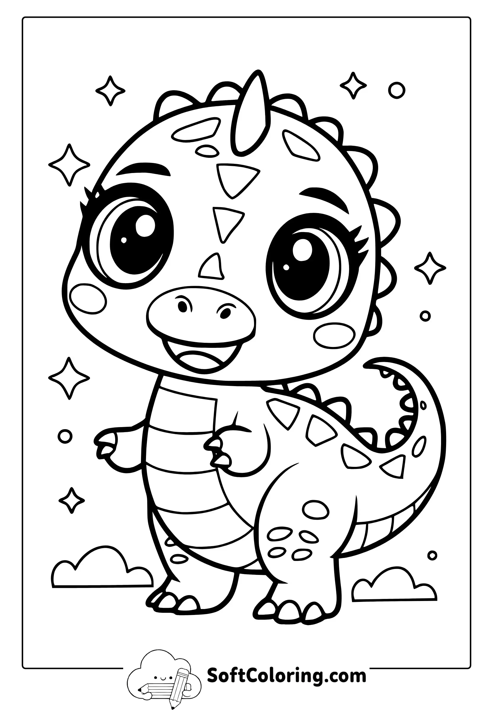 kawaii dinosaur coloring page