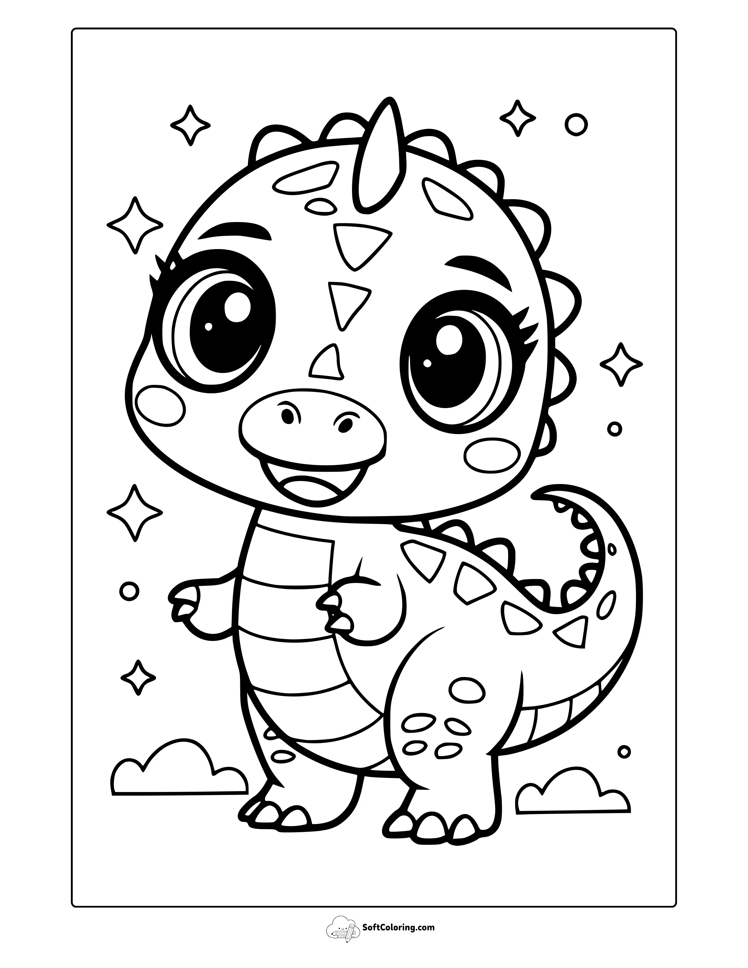 Kawaii Dinosaur Coloring Page