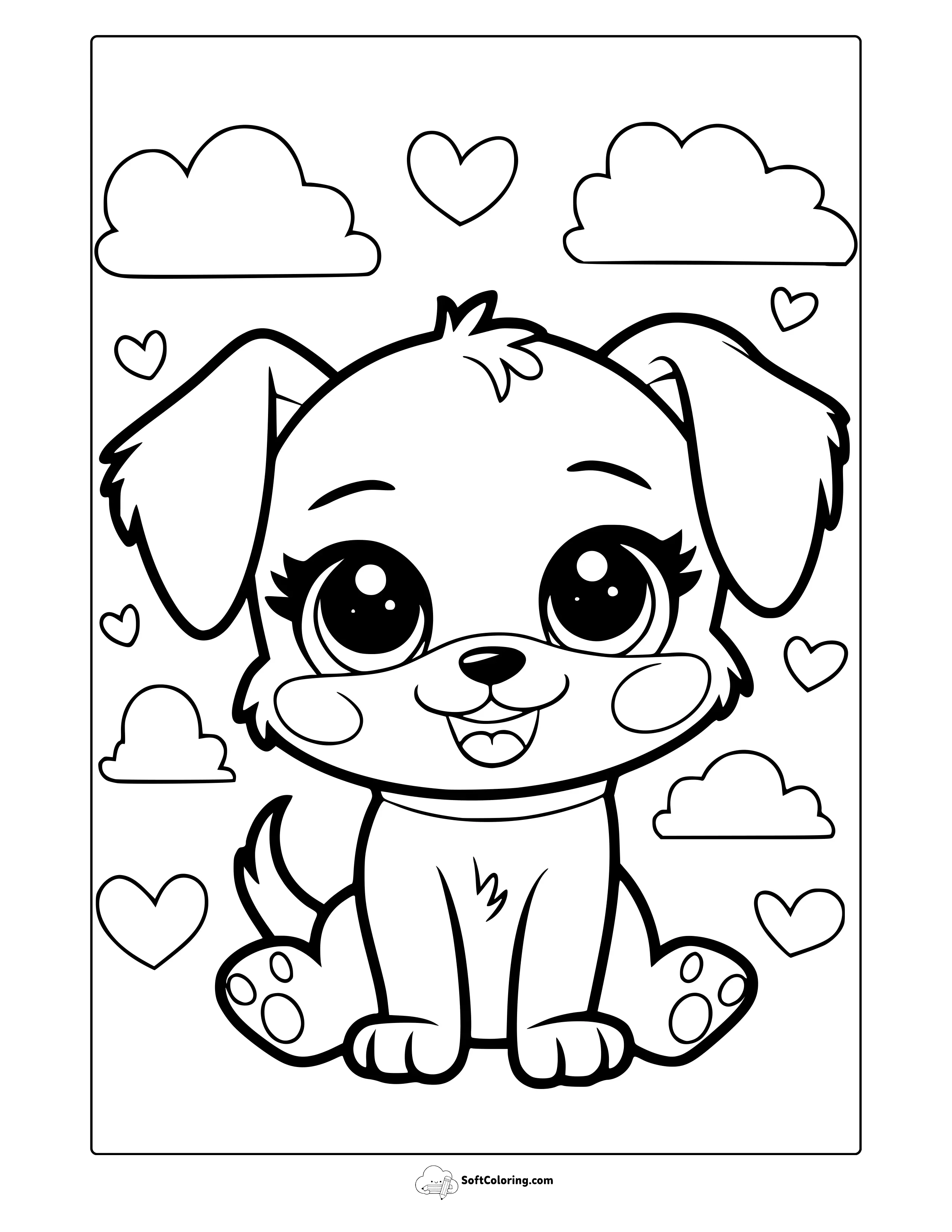Kawaii Dog Coloring Page