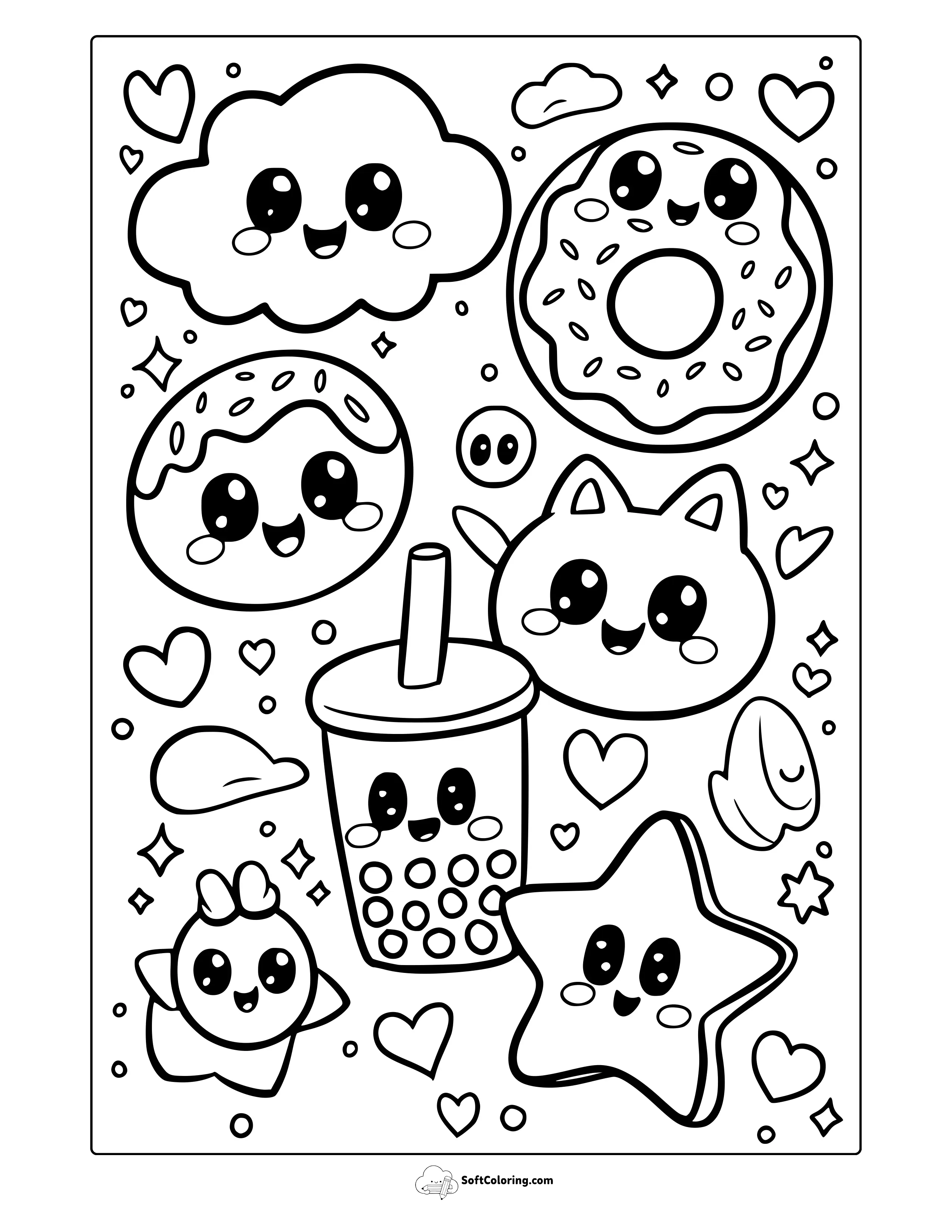 Kawaii Doodle Coloring Page