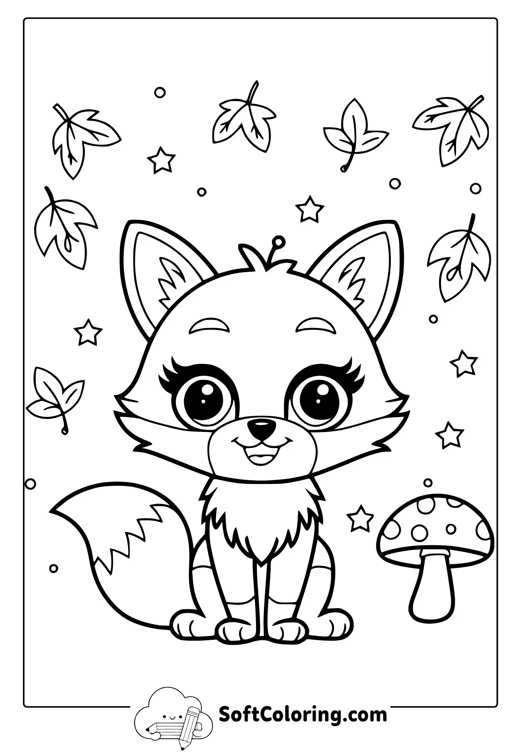 kawaii fox coloring page
