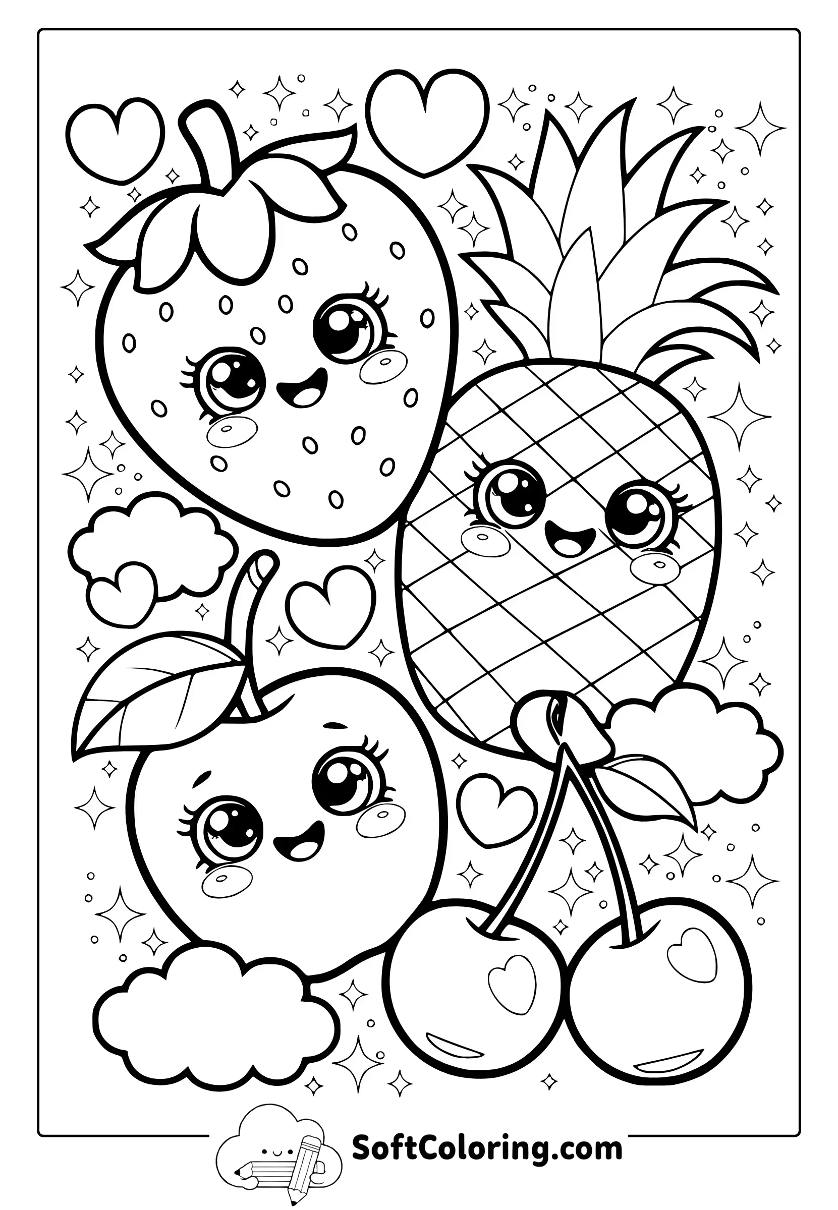 kawaii fruits coloring page