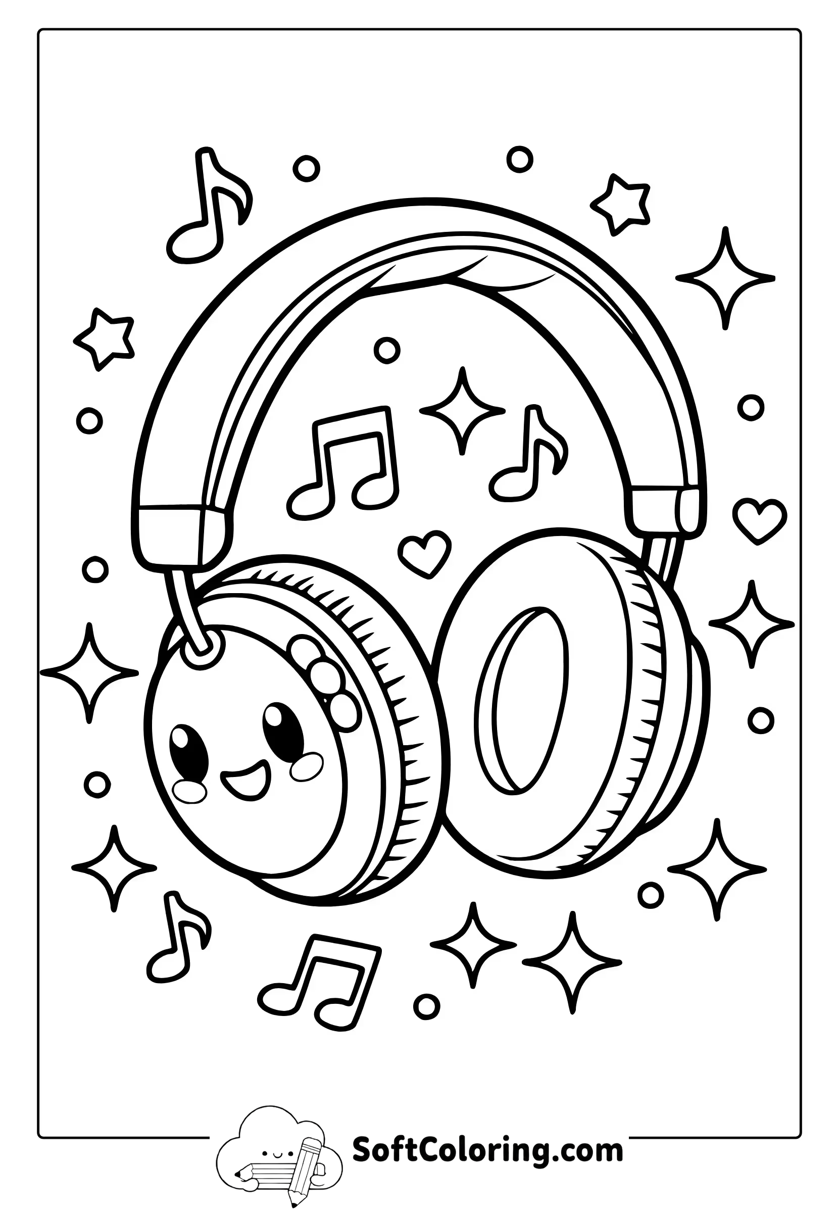kawaii headphones coloring page