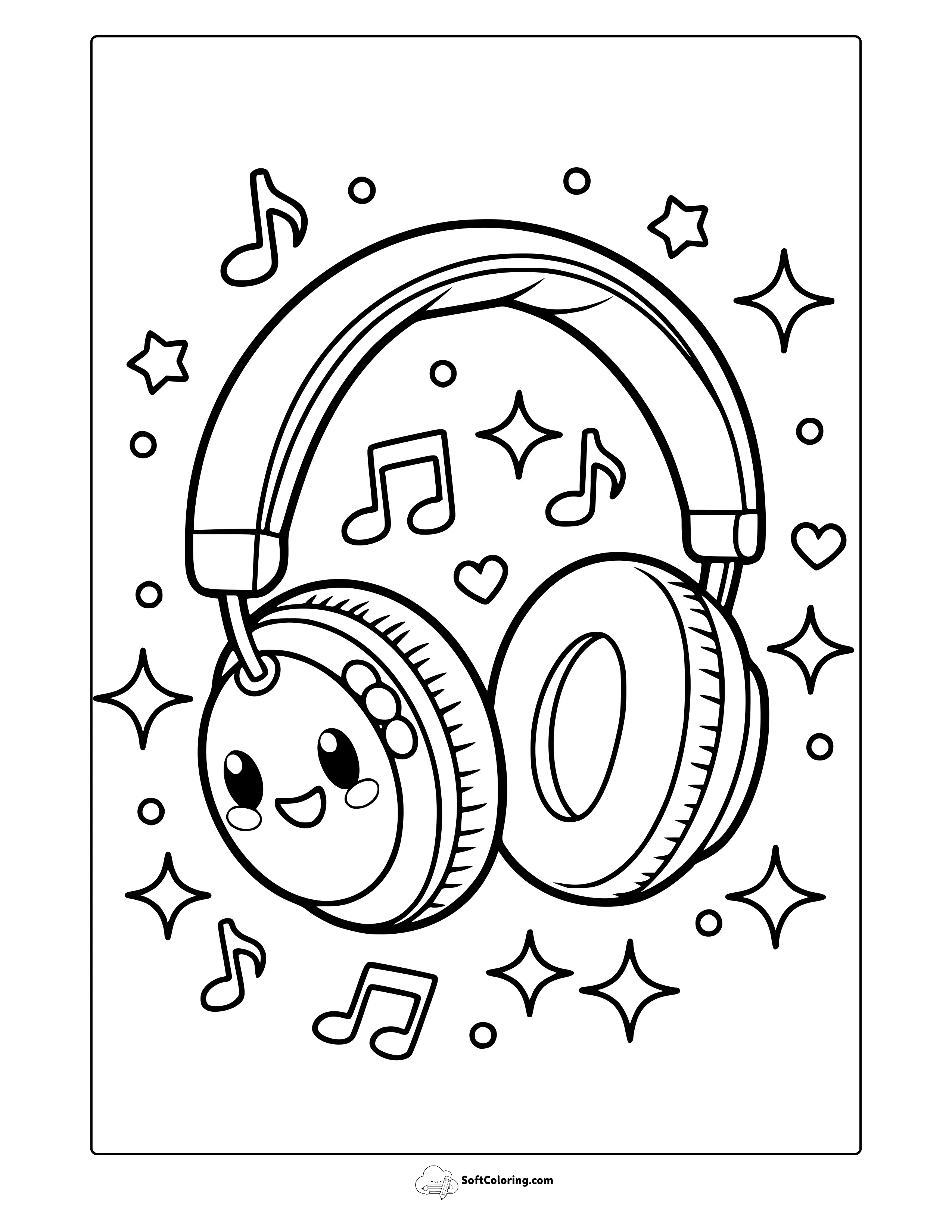 Kawaii Headphones Coloring Page
