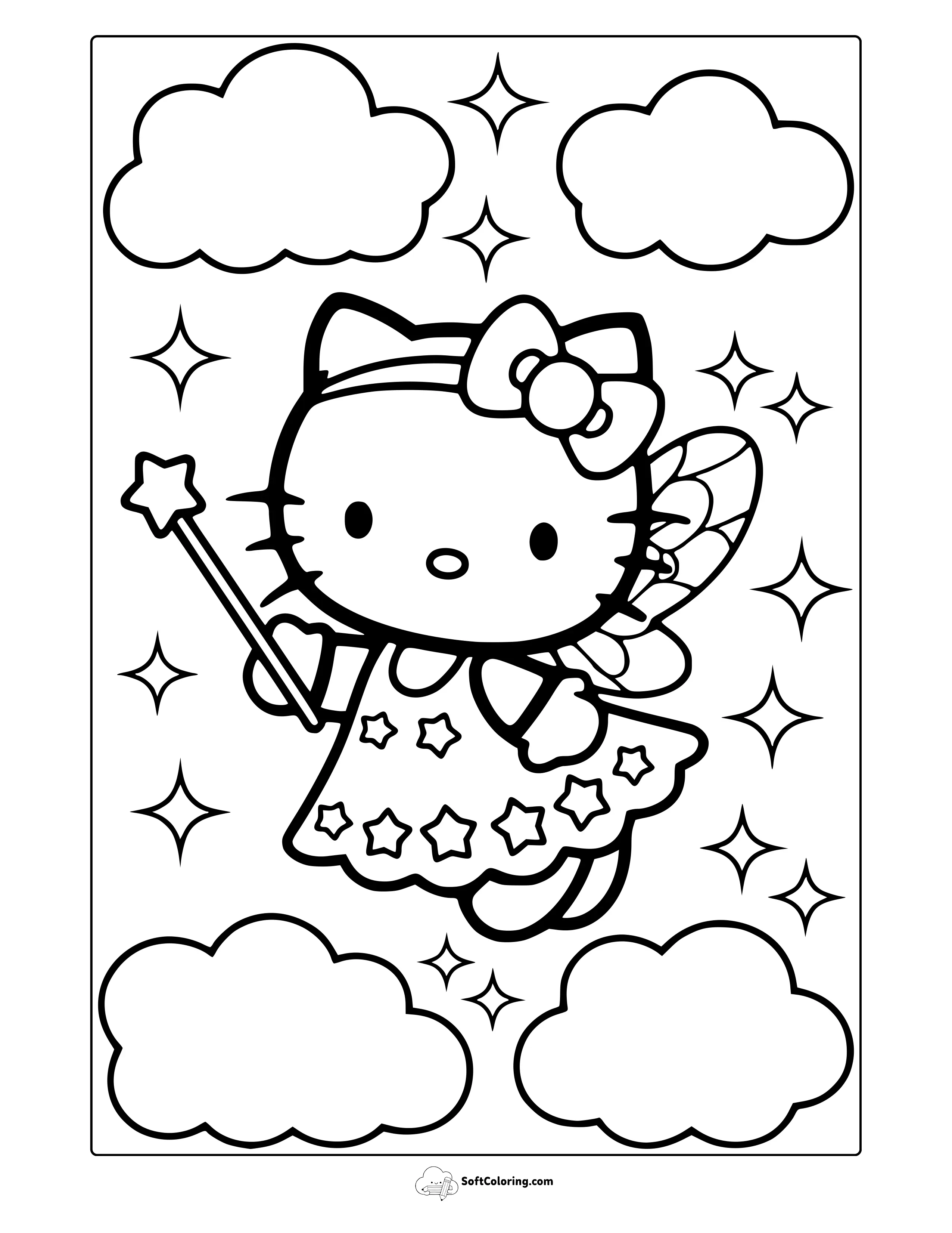 Kawaii Hello Kitty Coloring Page