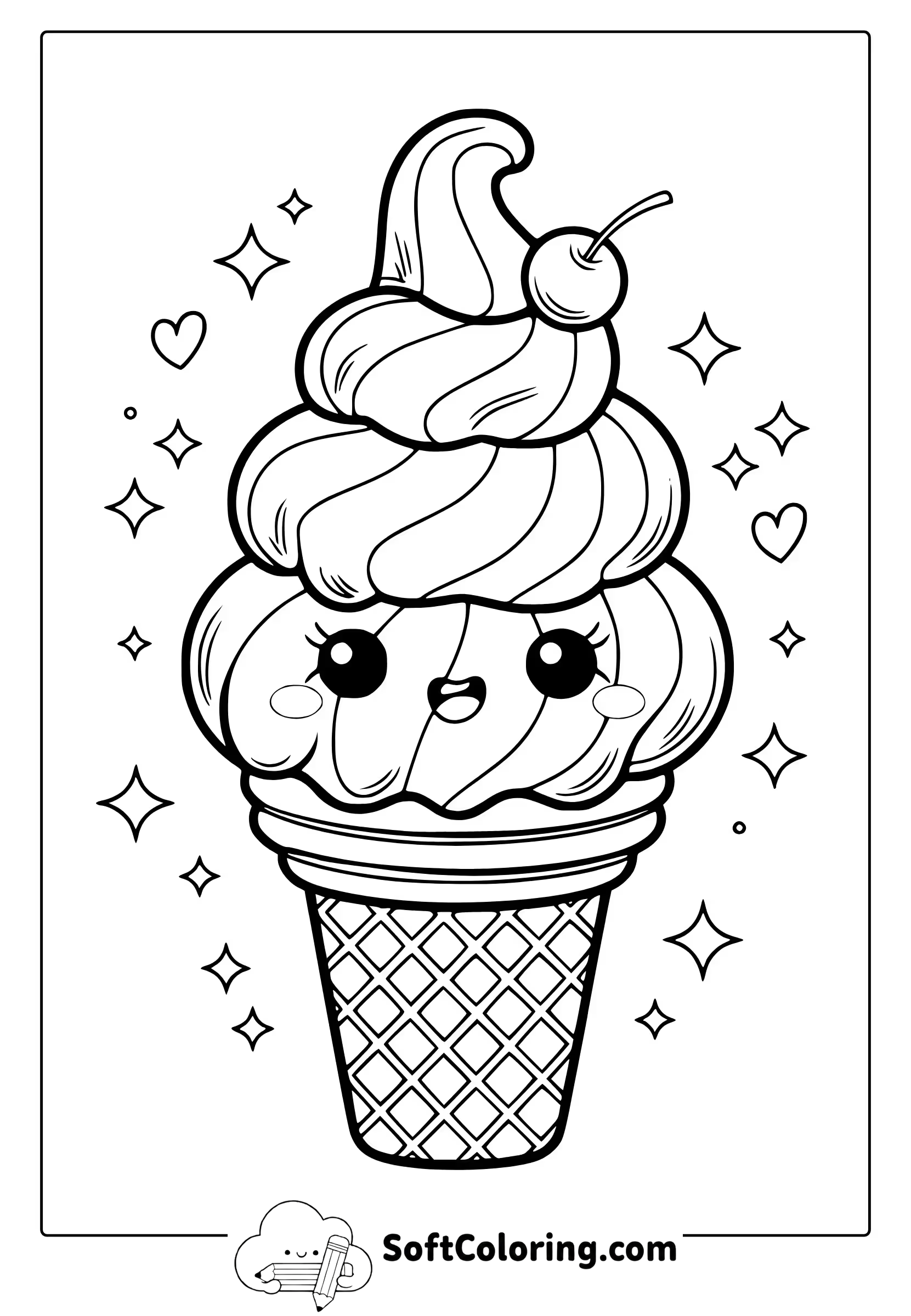 kawaii ice cream coloring page