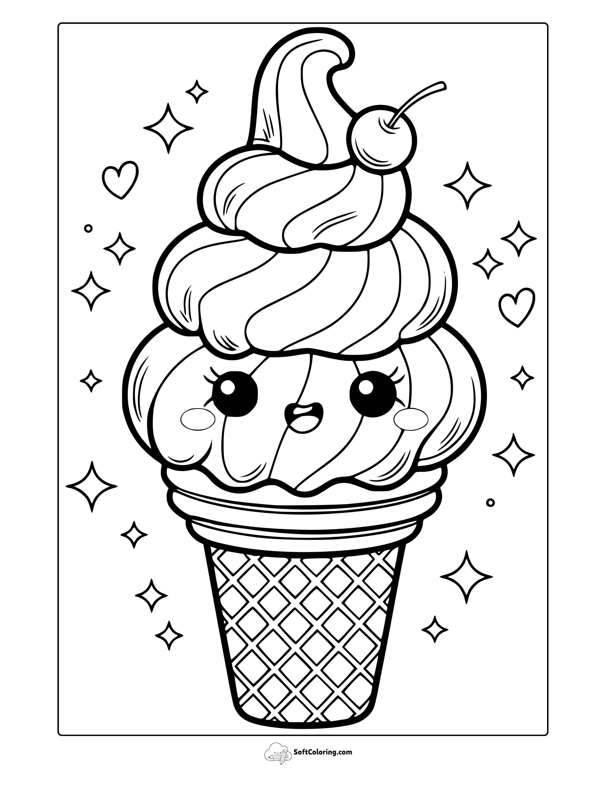 Kawaii Ice Cream Coloring Page