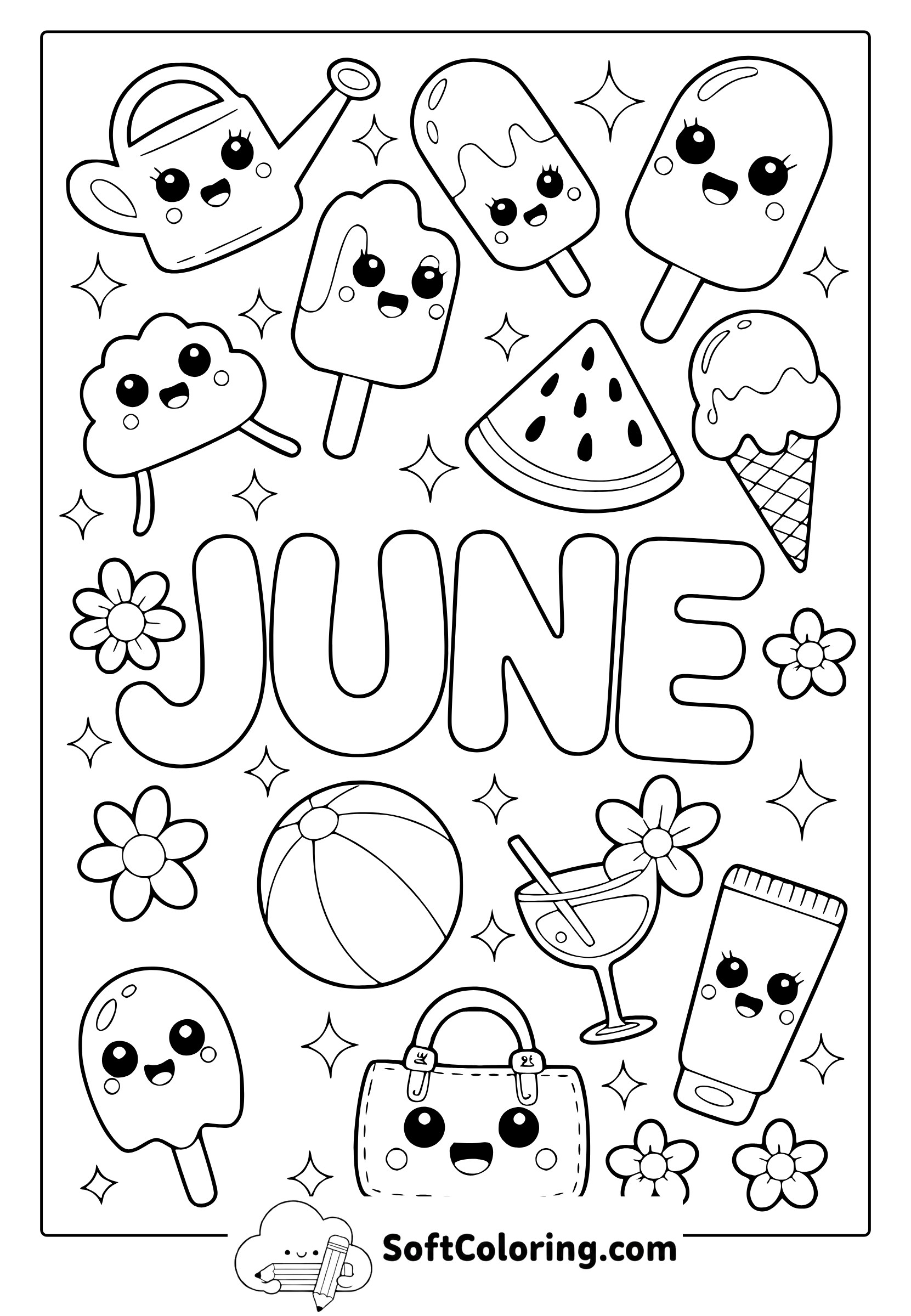 kawaii june coloring page