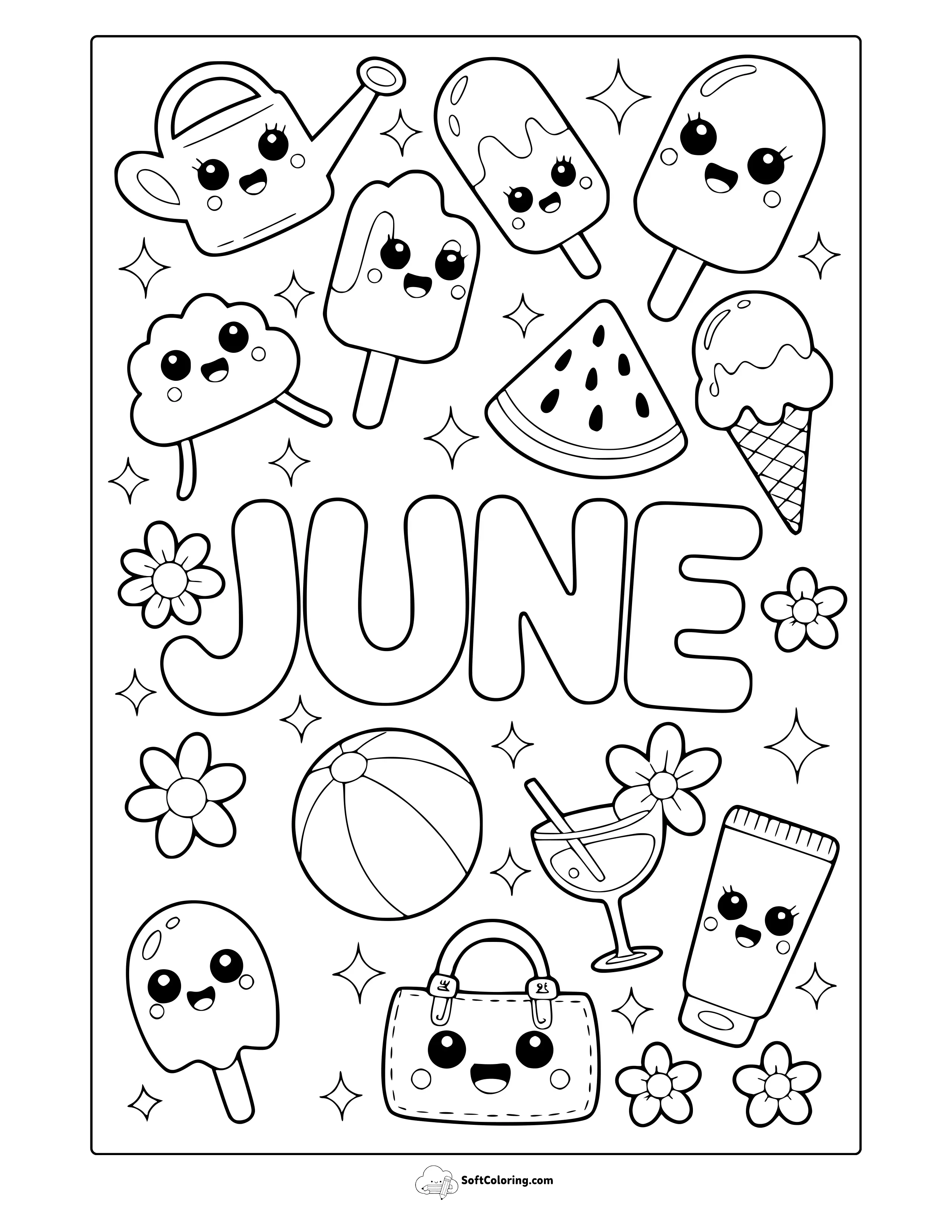 Kawaii June Coloring Page