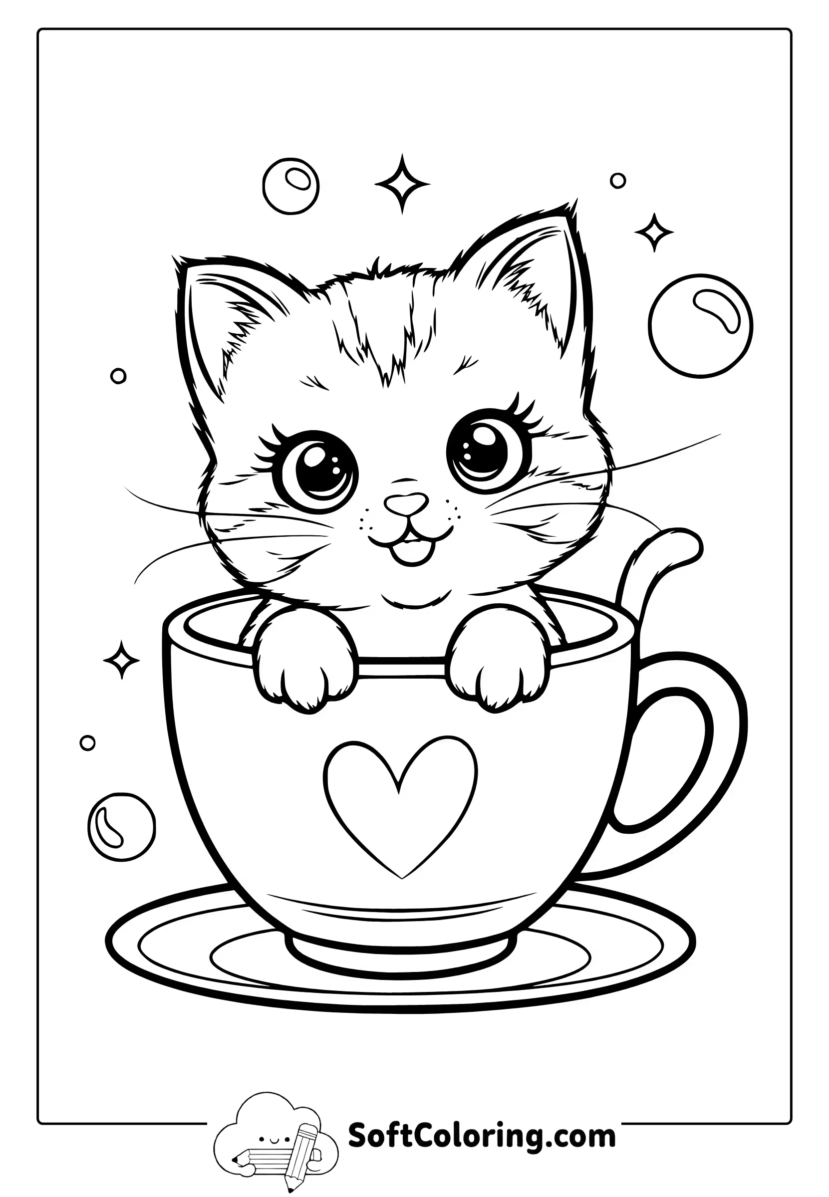 kawaii kitten coloring page