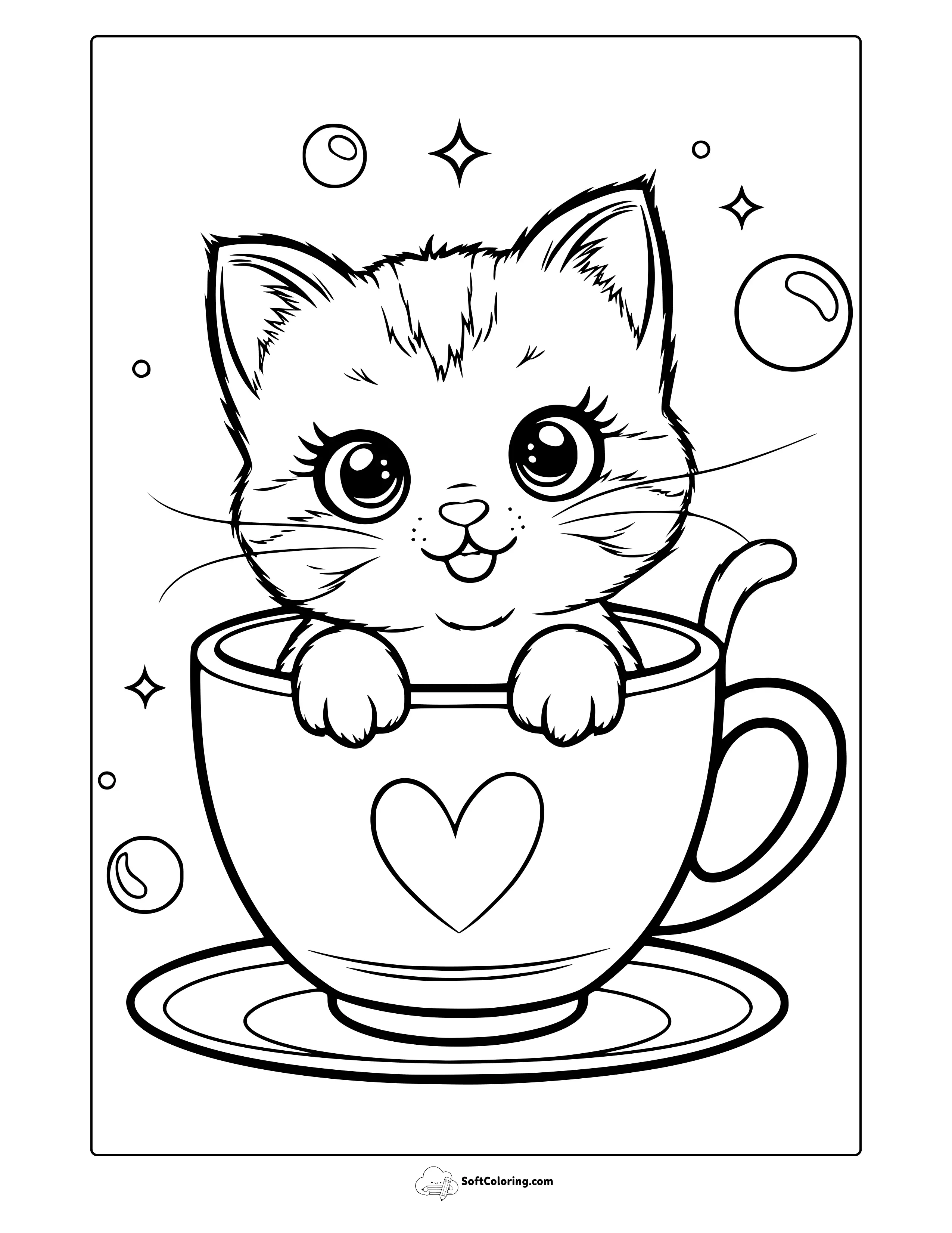 Kawaii Kitten Coloring Page