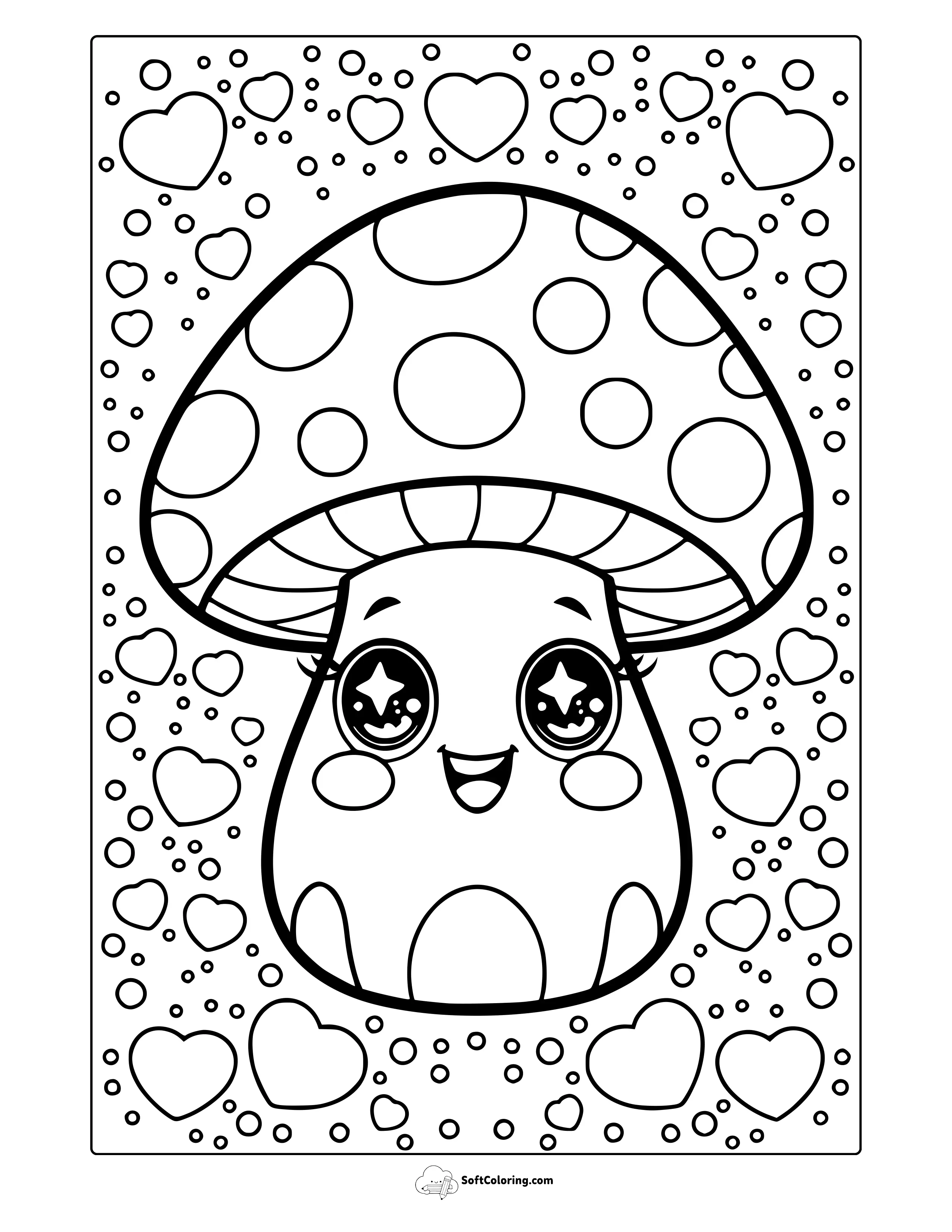 Kawaii Mushroom Coloring Page