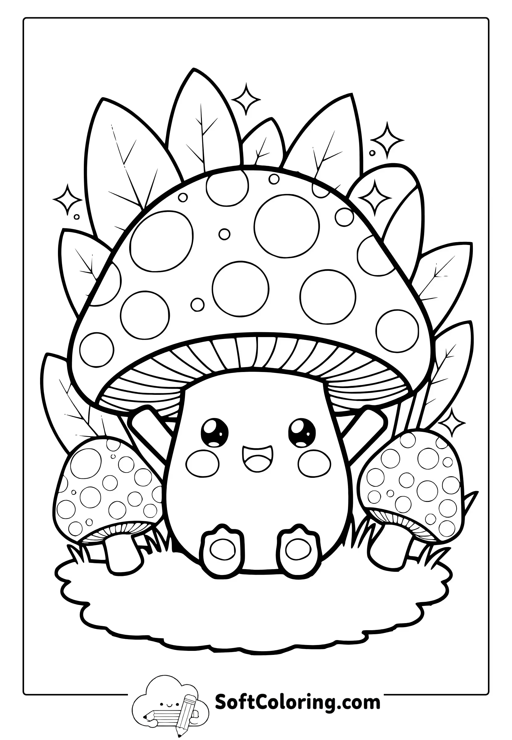 kawaii mushroom friend coloring page