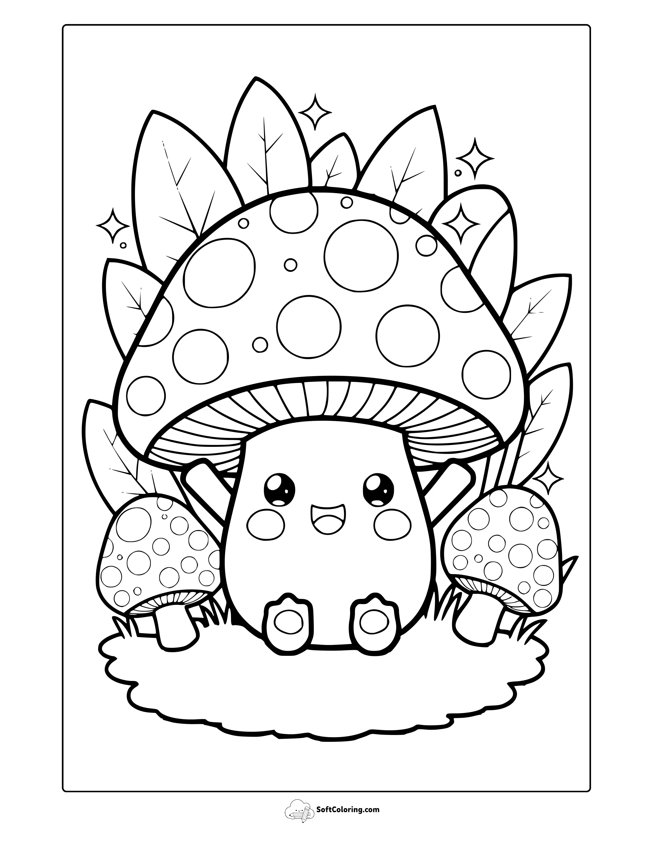 Kawaii Mushroom Friend Coloring Page