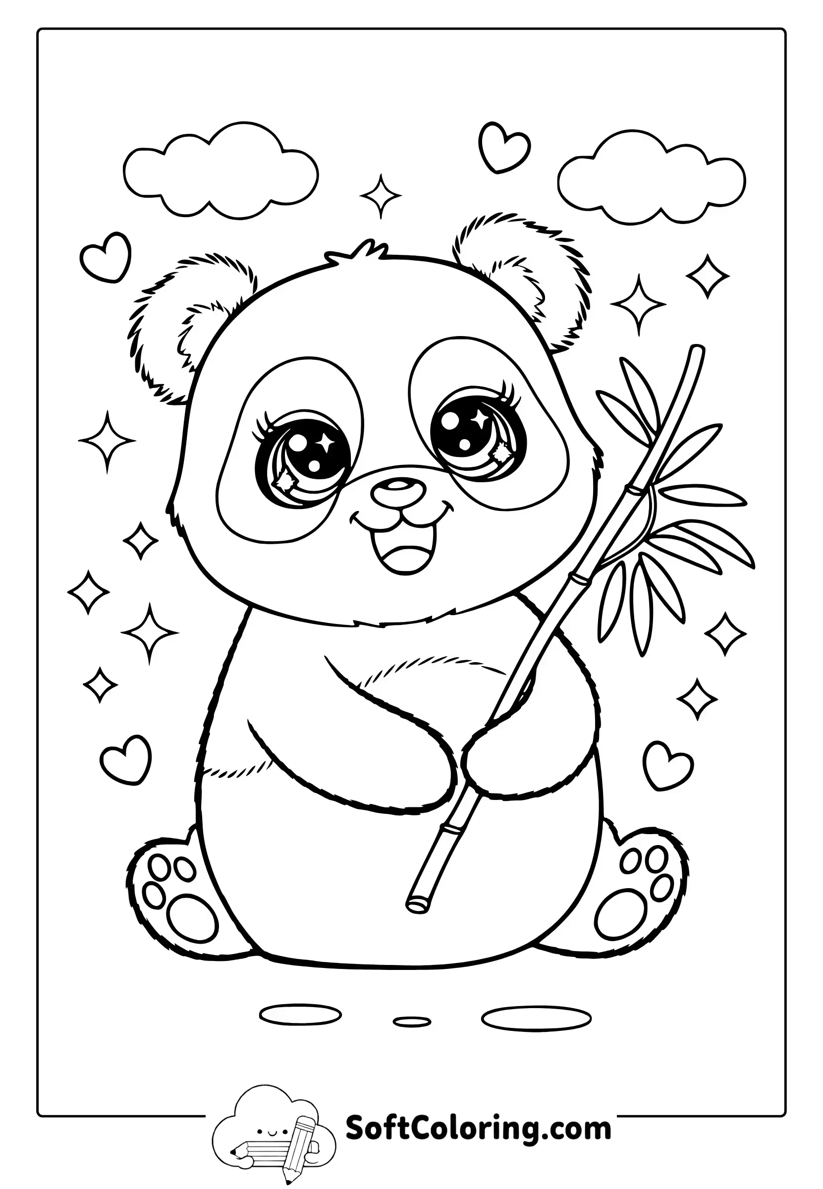 kawaii panda coloring page
