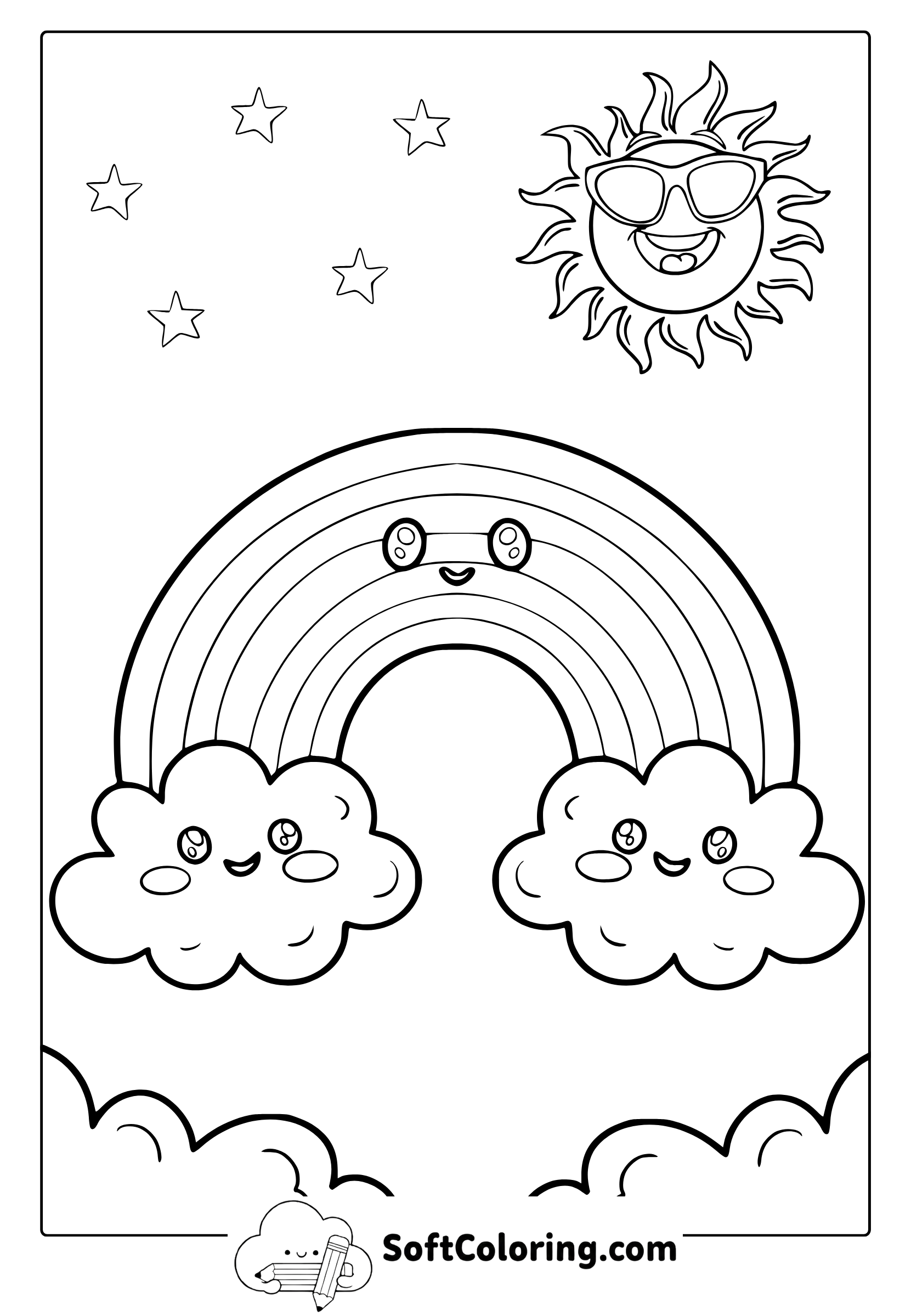 kawaii rainbow coloring page