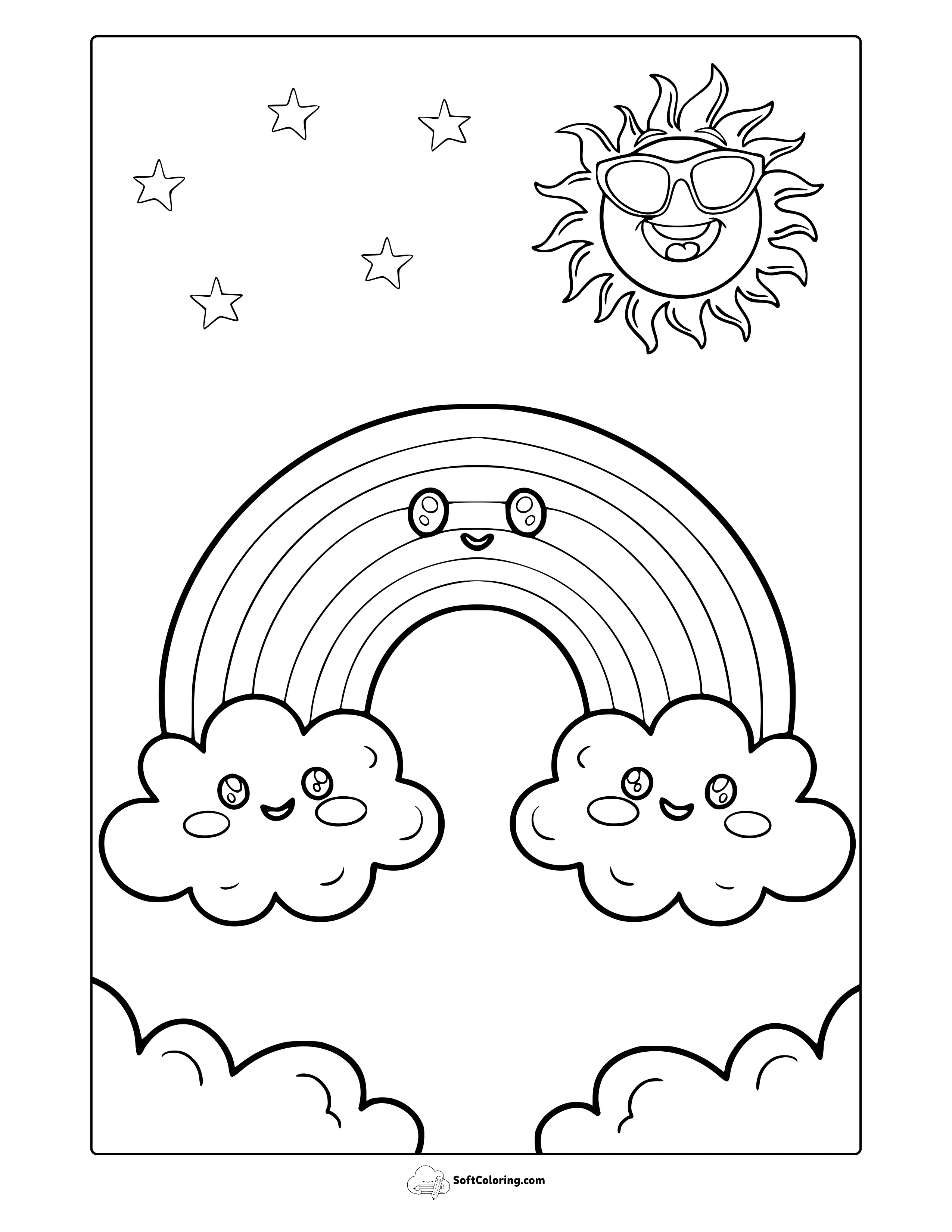 Kawaii Rainbow Coloring Page