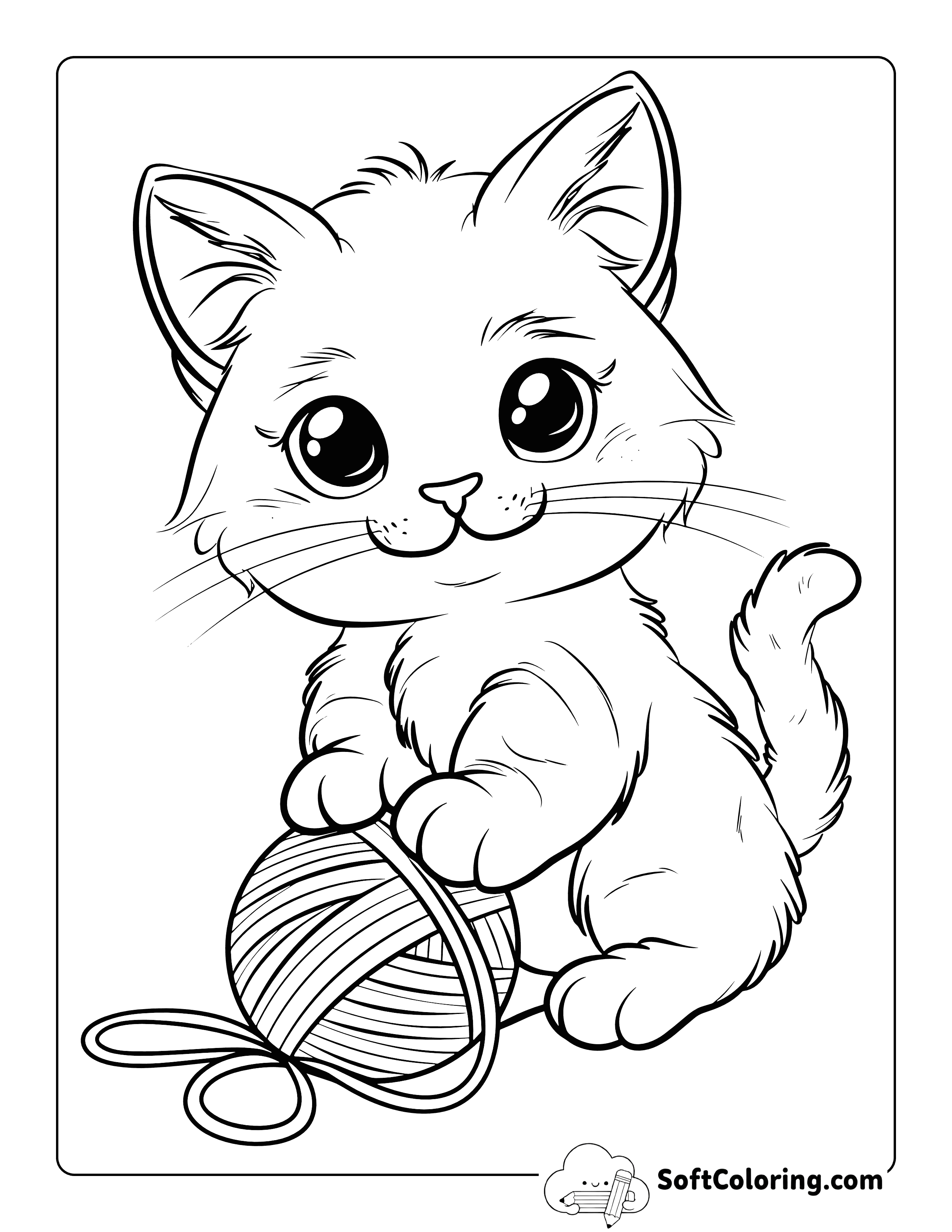 Yarnball Cute Cat Coloring Page