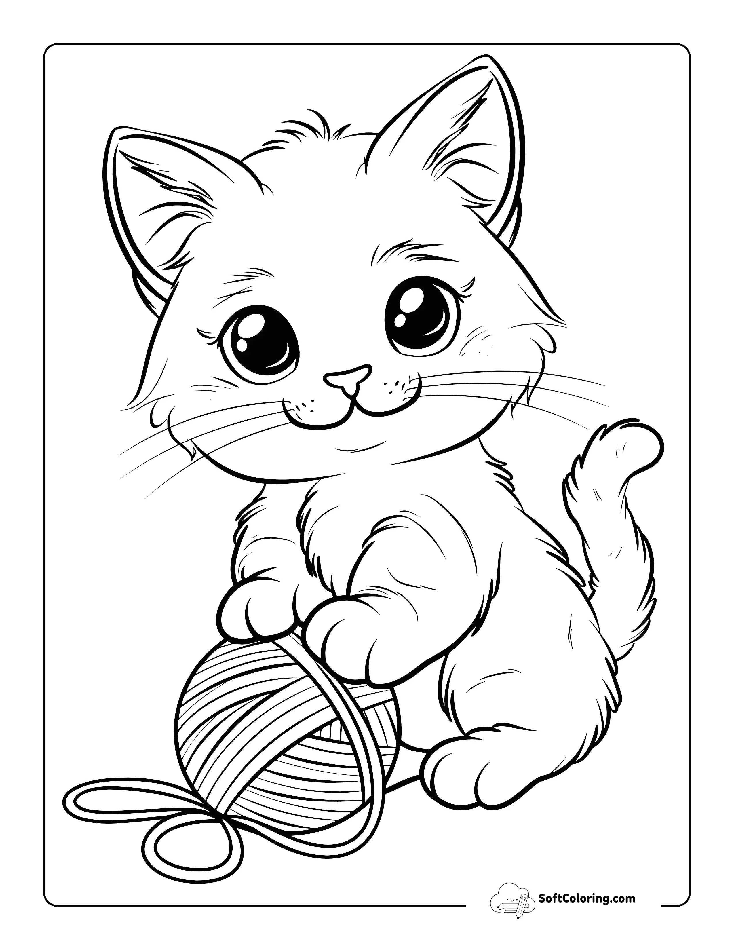 Yarnball Cute Cat Coloring Page
