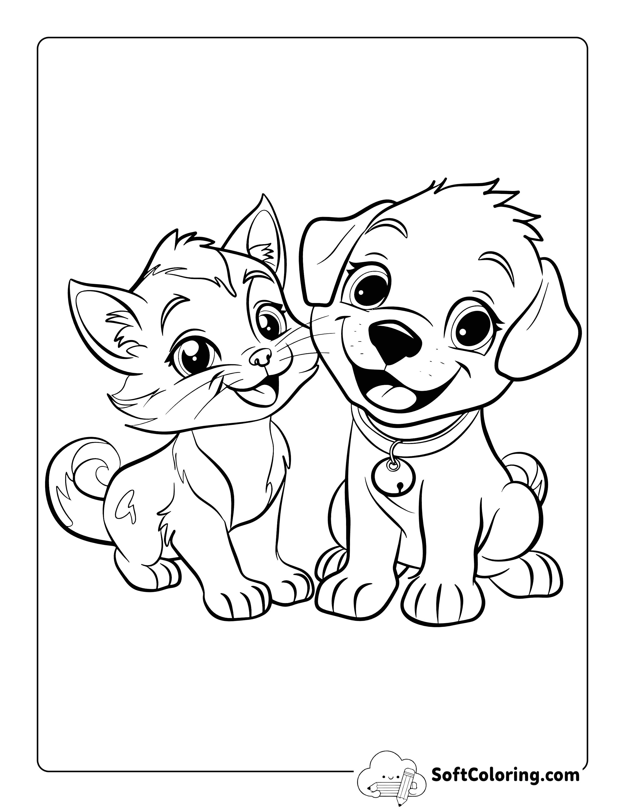 Cute Puppy and Kitty Coloring Page