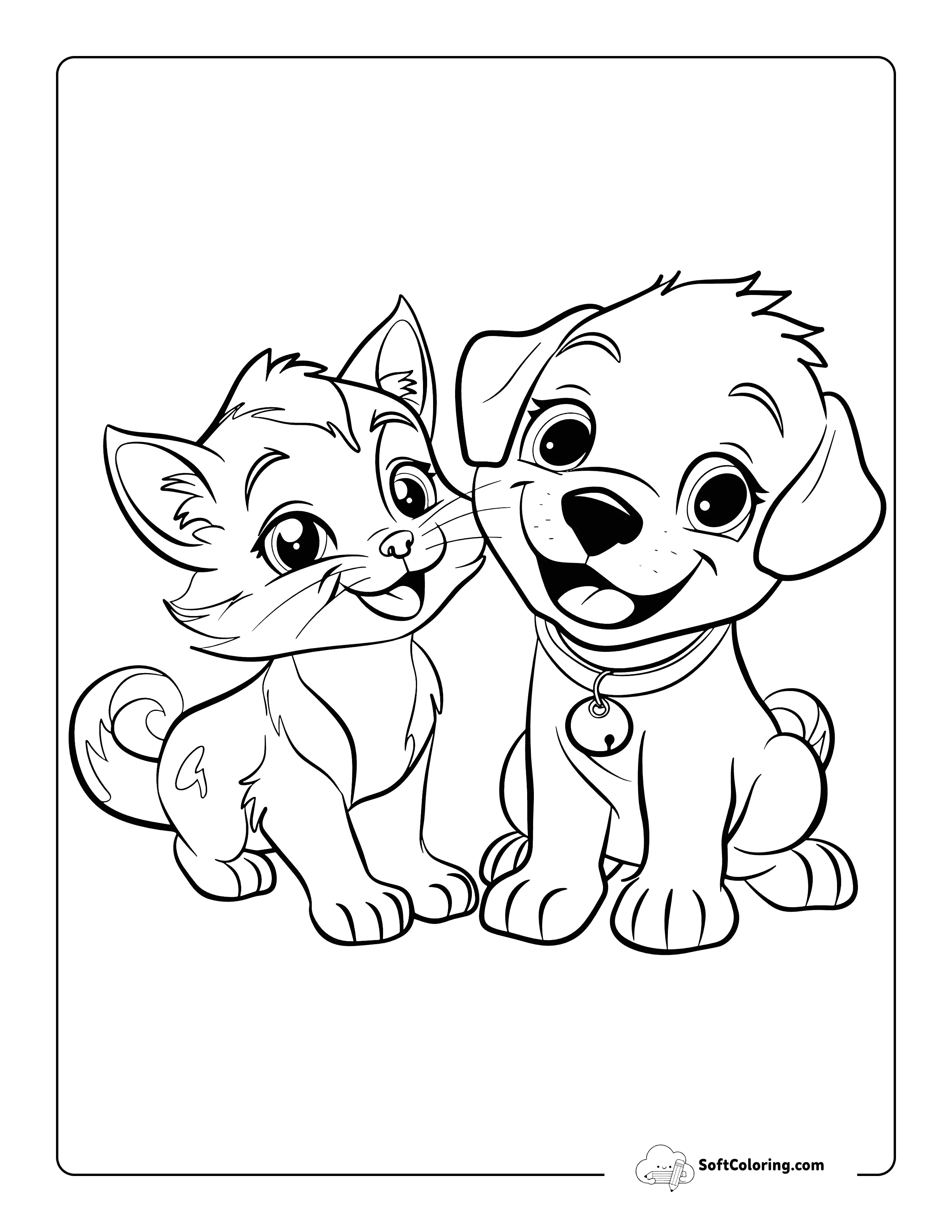 Cute Puppy And Kitty Coloring Page