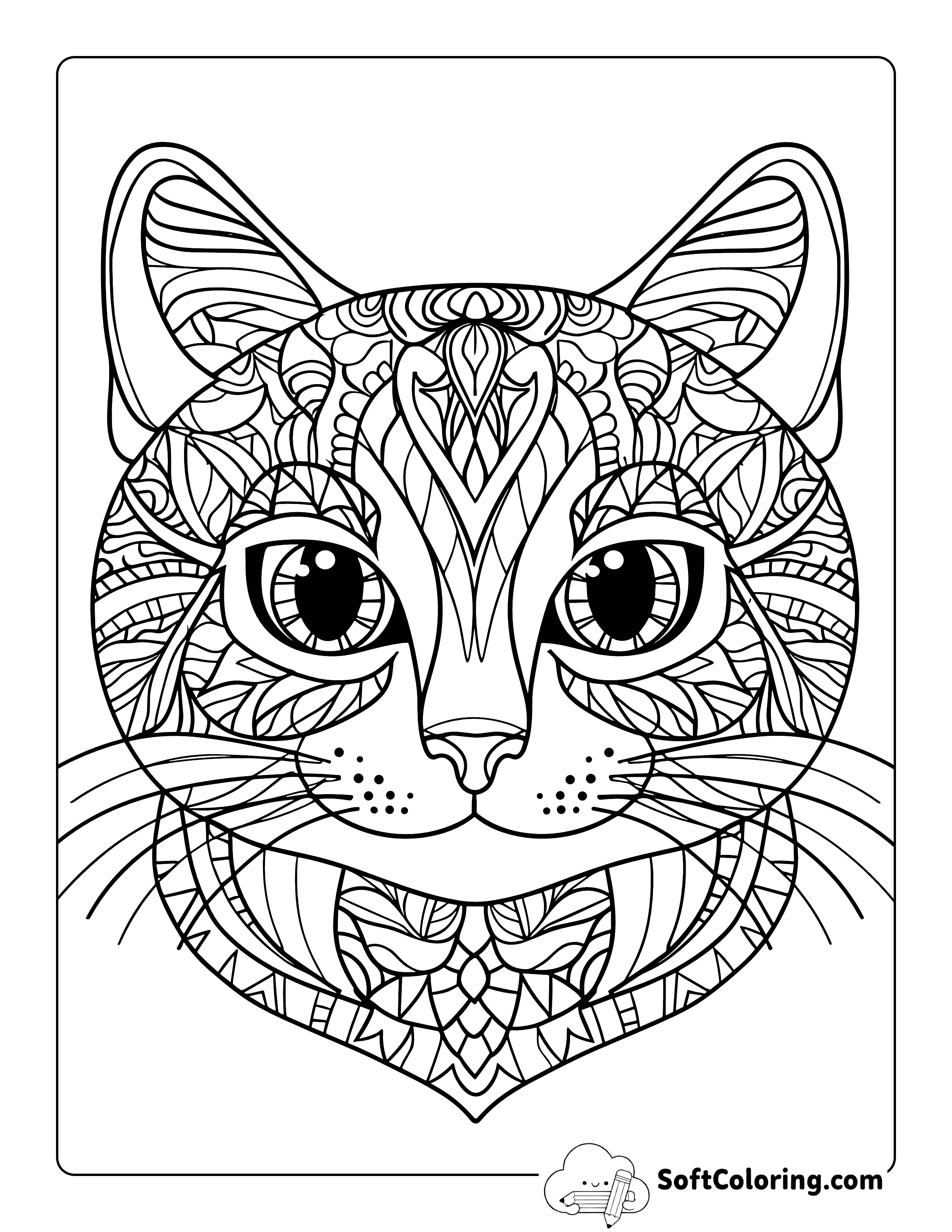 Kitten Face Mandala to Color for Teens and Adults