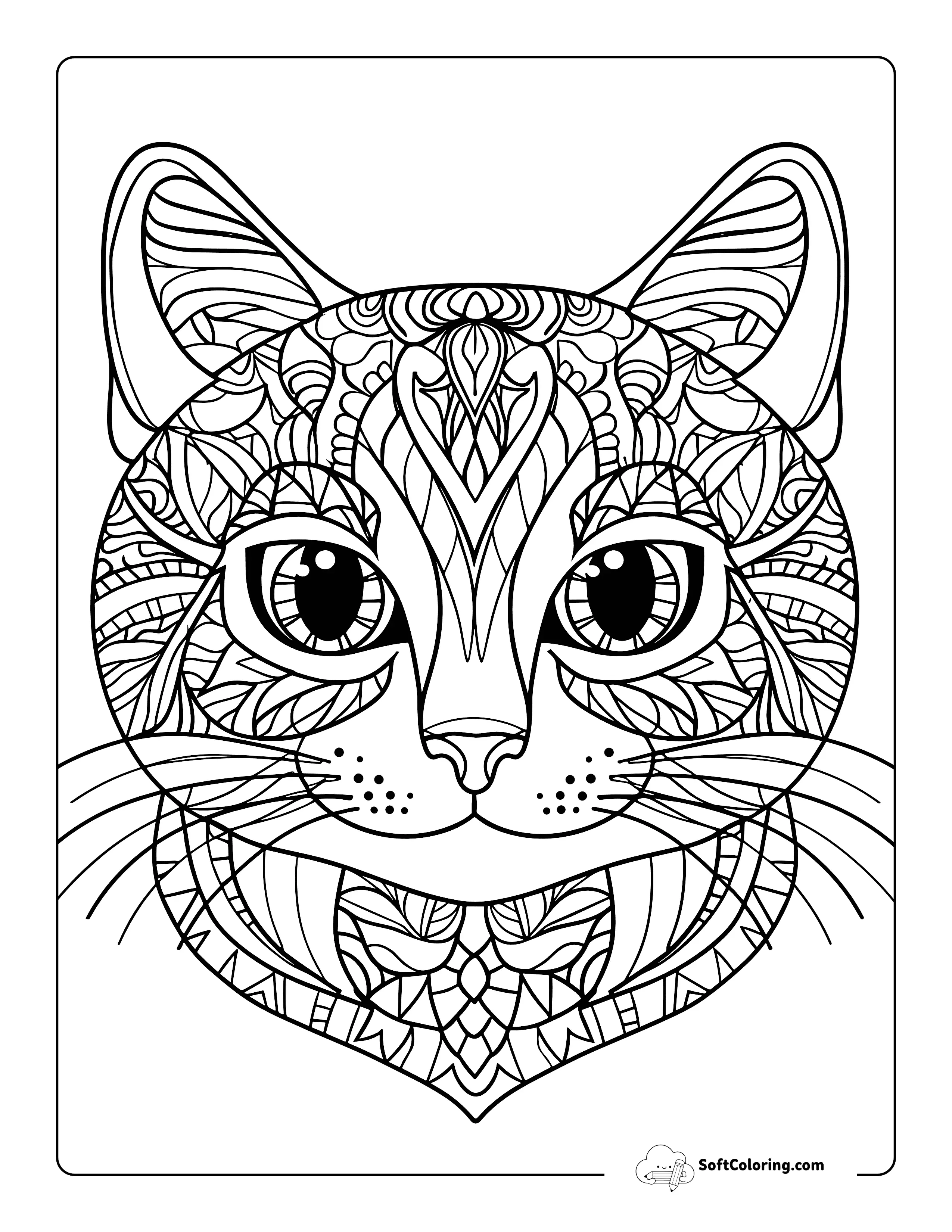 Kitten Face Mandala To Color For Teens And Adults