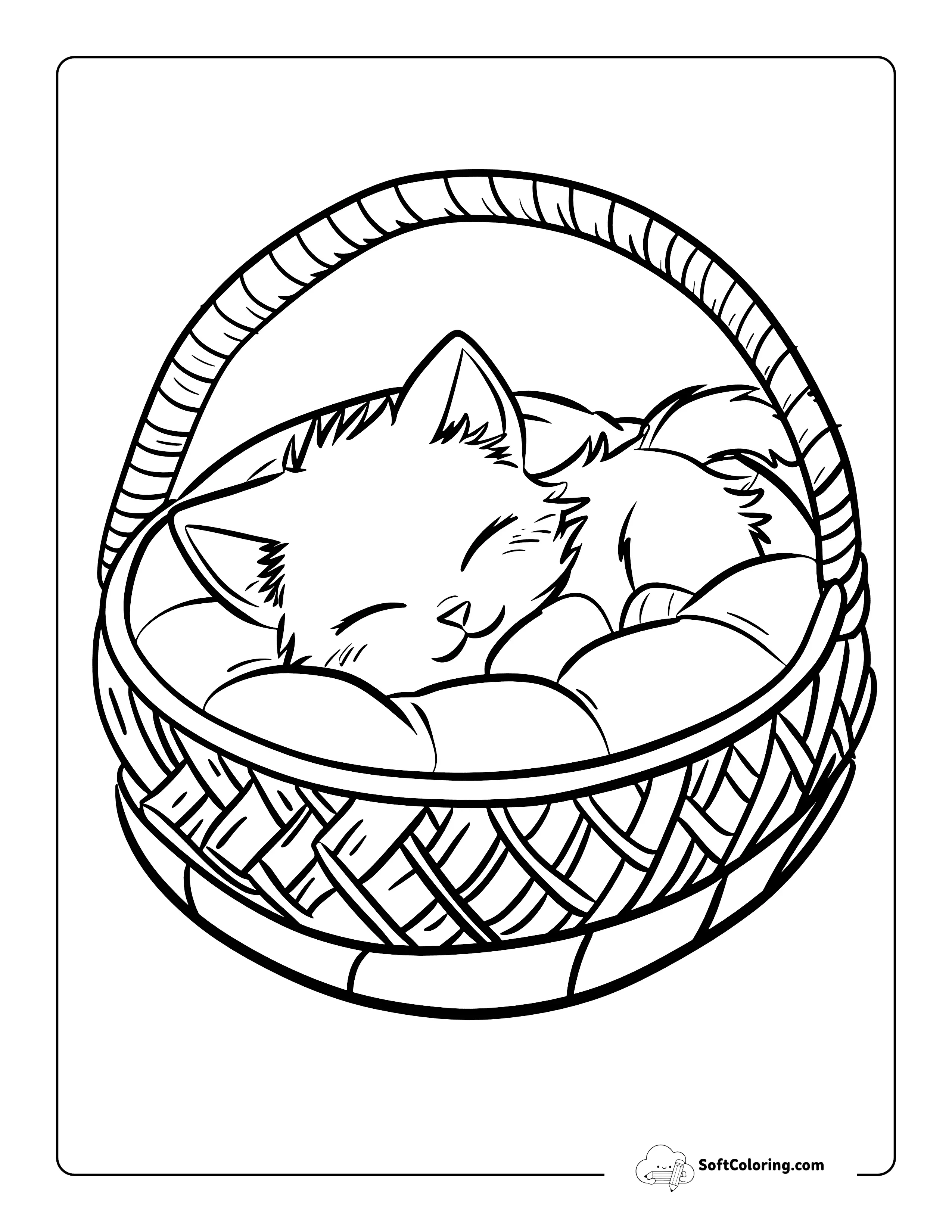 Kitty Napping In Basket Coloring Page