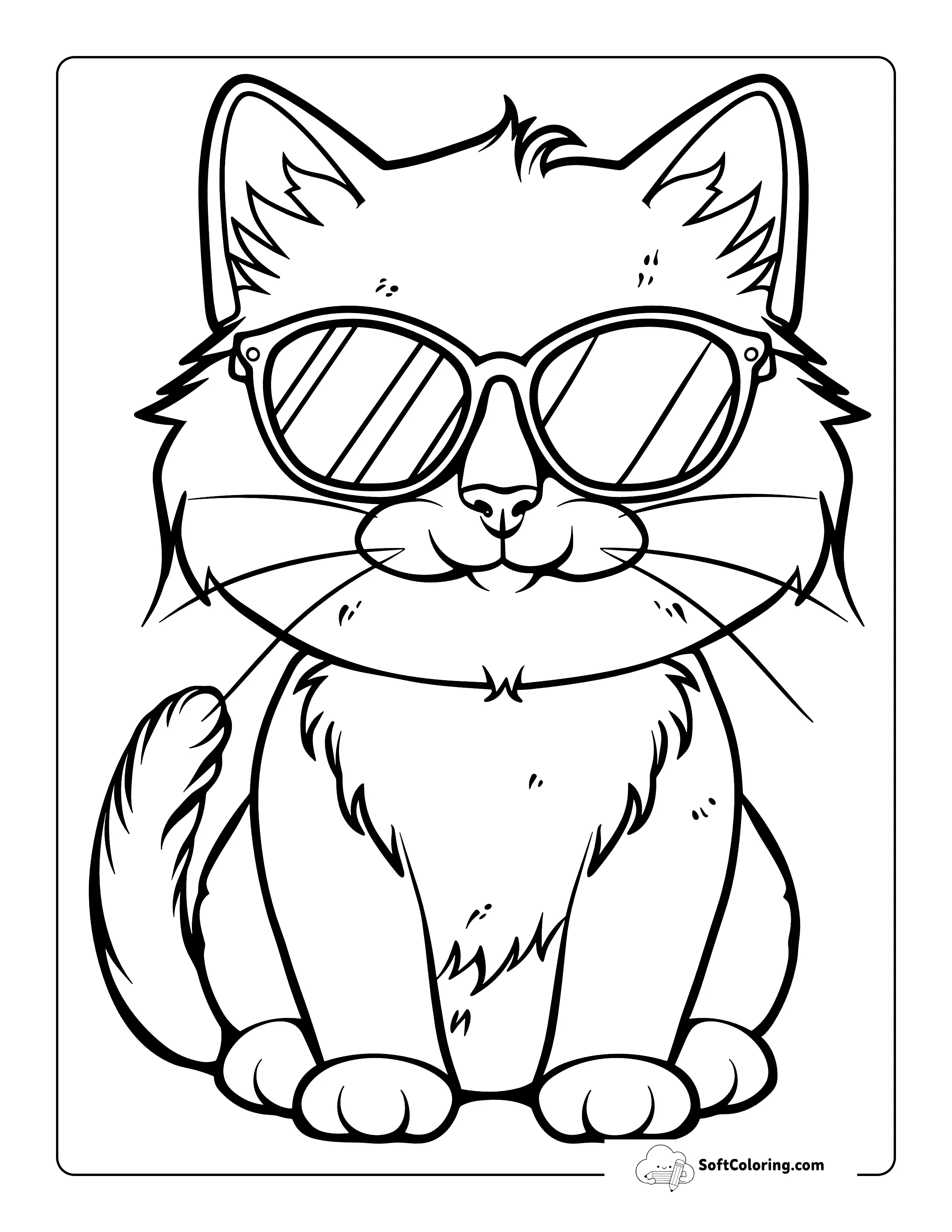 Cool Sunglasses Kitten Coloring Page