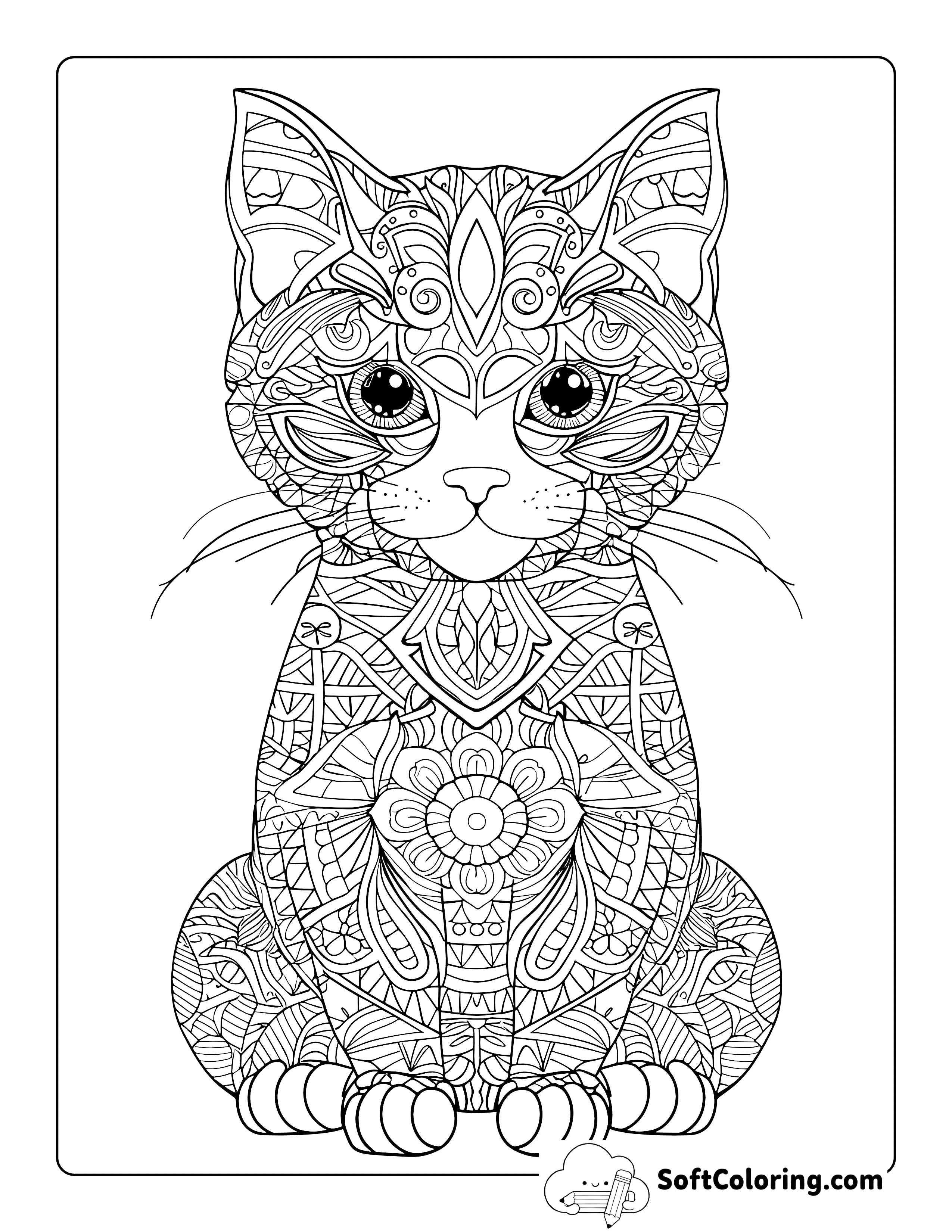 Full Kitten Zentangle for Teens and Adults