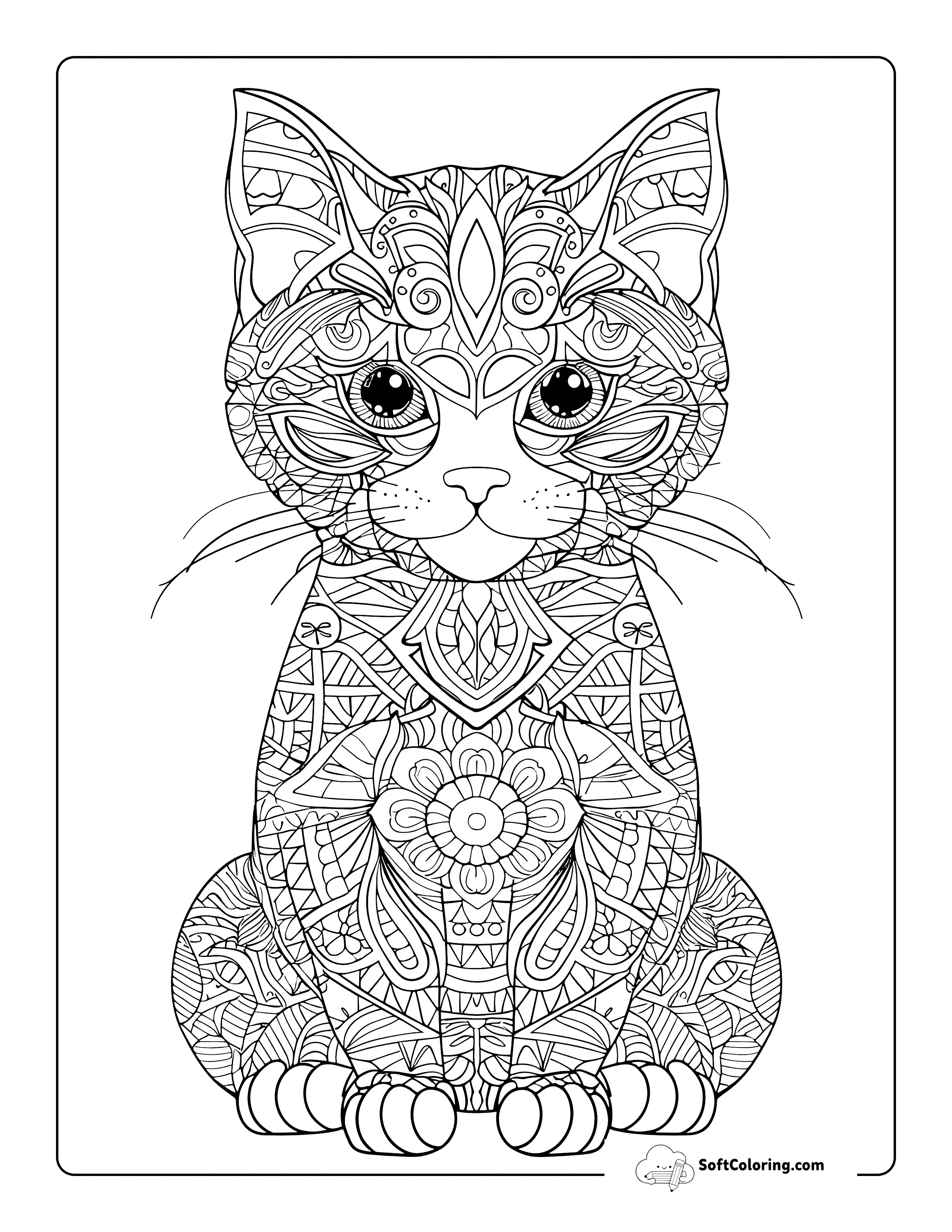 Full Kitten Zentangle For Teens And Adults