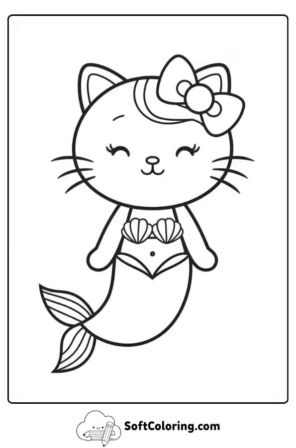 Kitty Mermaid Coloring Page 2