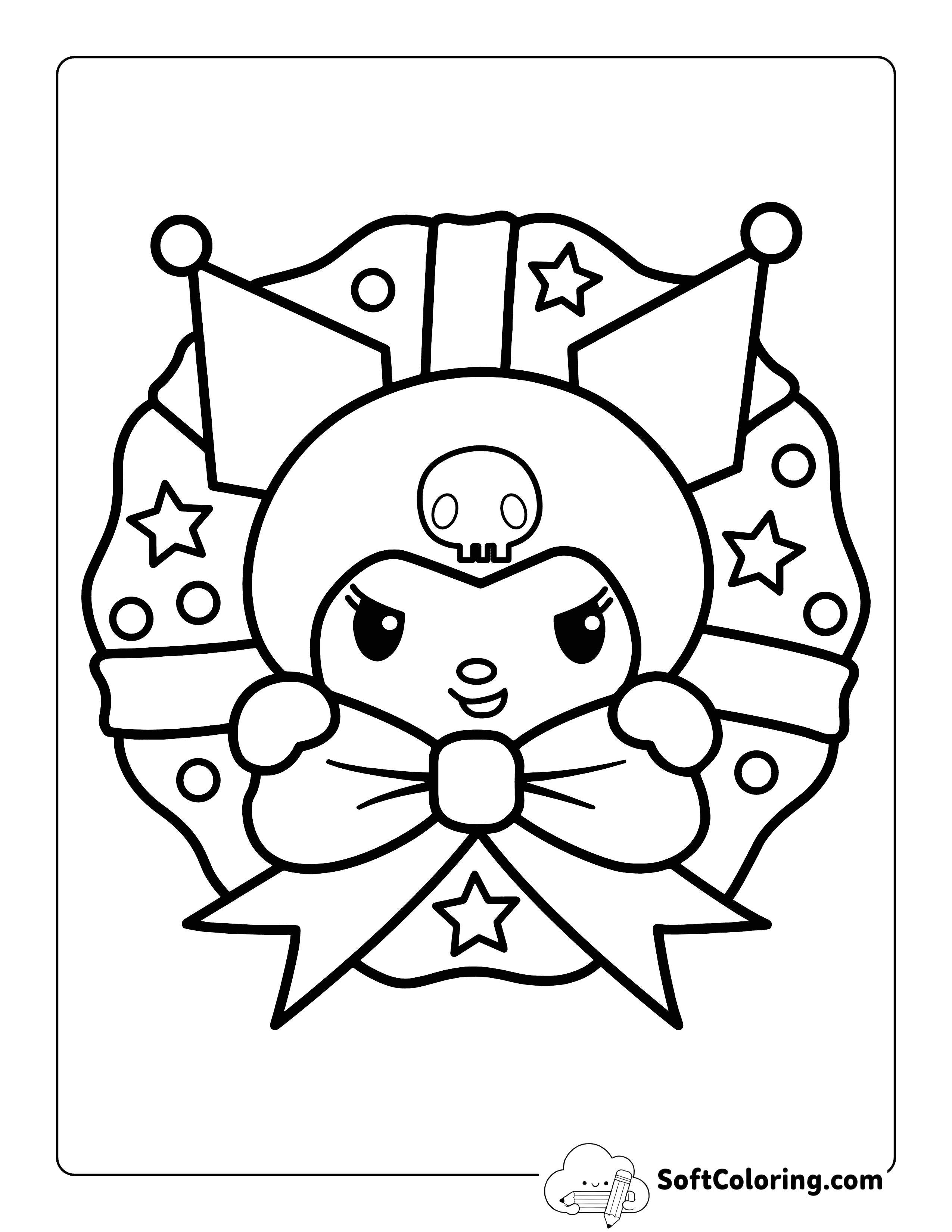 Holiday Wreath Coloring Page Inspired by Kuromi Christmas