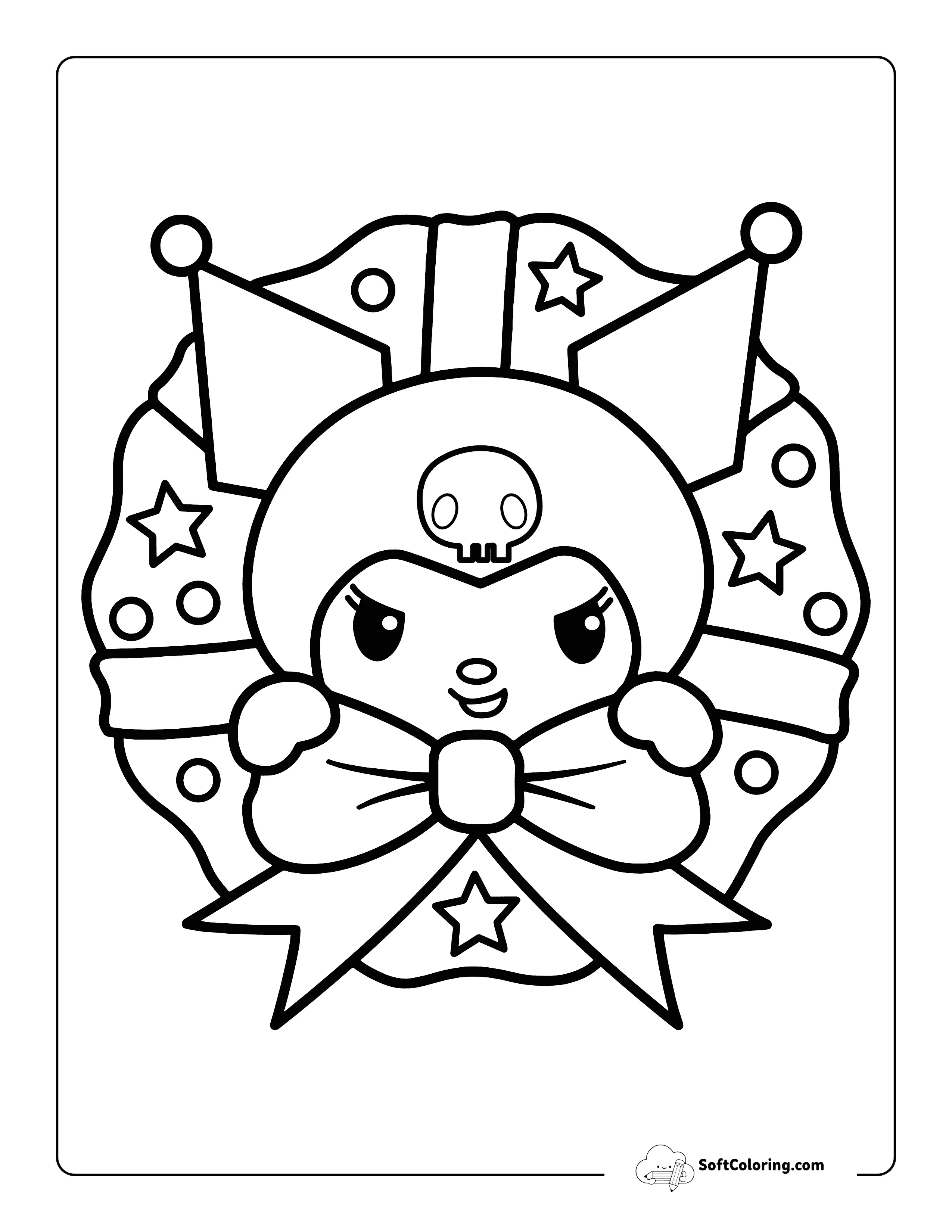Holiday Wreath Coloring Page Inspired By Kuromi Christmas
