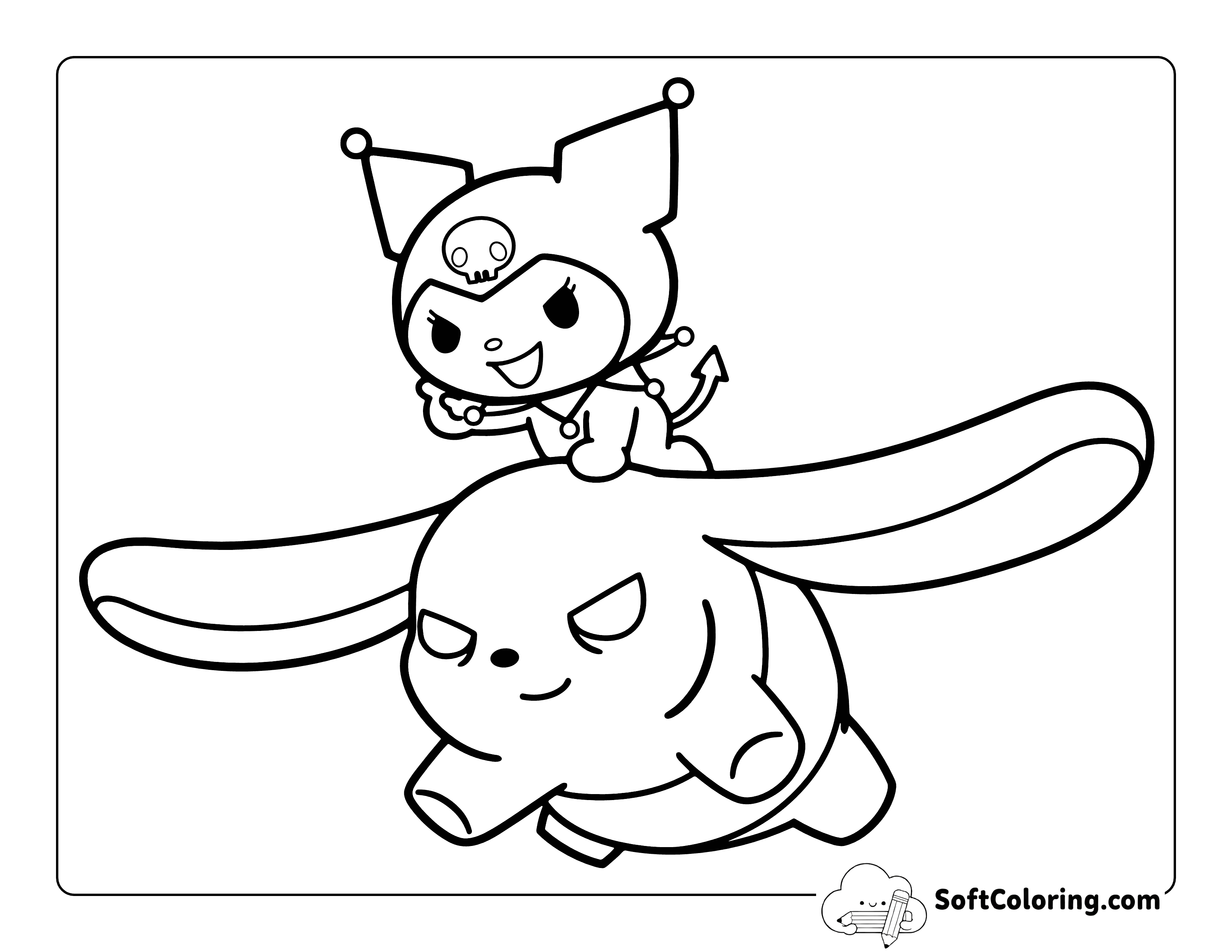 Cute Kuromi and Baku-Inspired Coloring Page