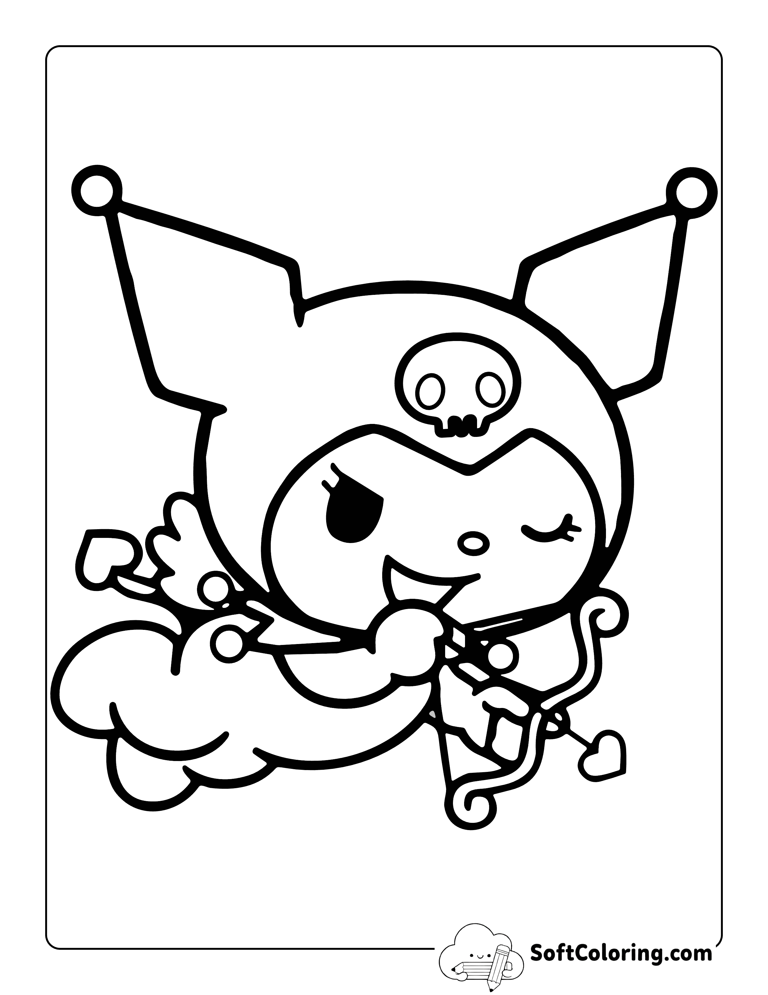 Cupid's Bow Kuromi-Inspired Valentine's Day Coloring Page