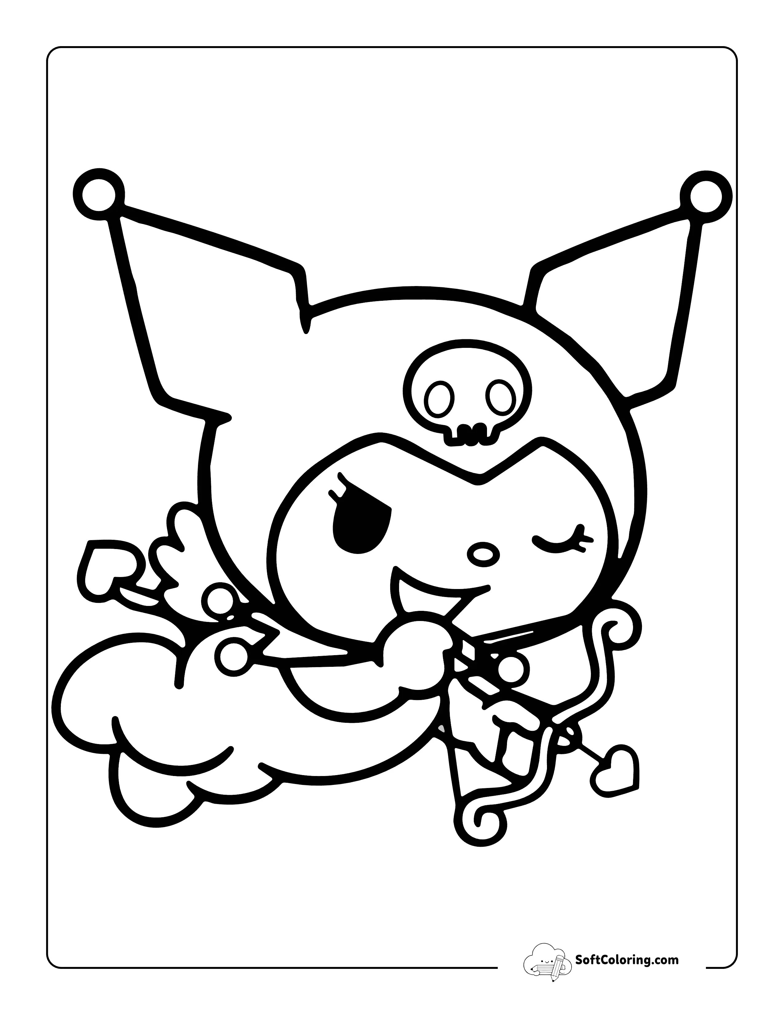 Cupid's Bow Kuromi-Inspired Valentine's Day Coloring Page