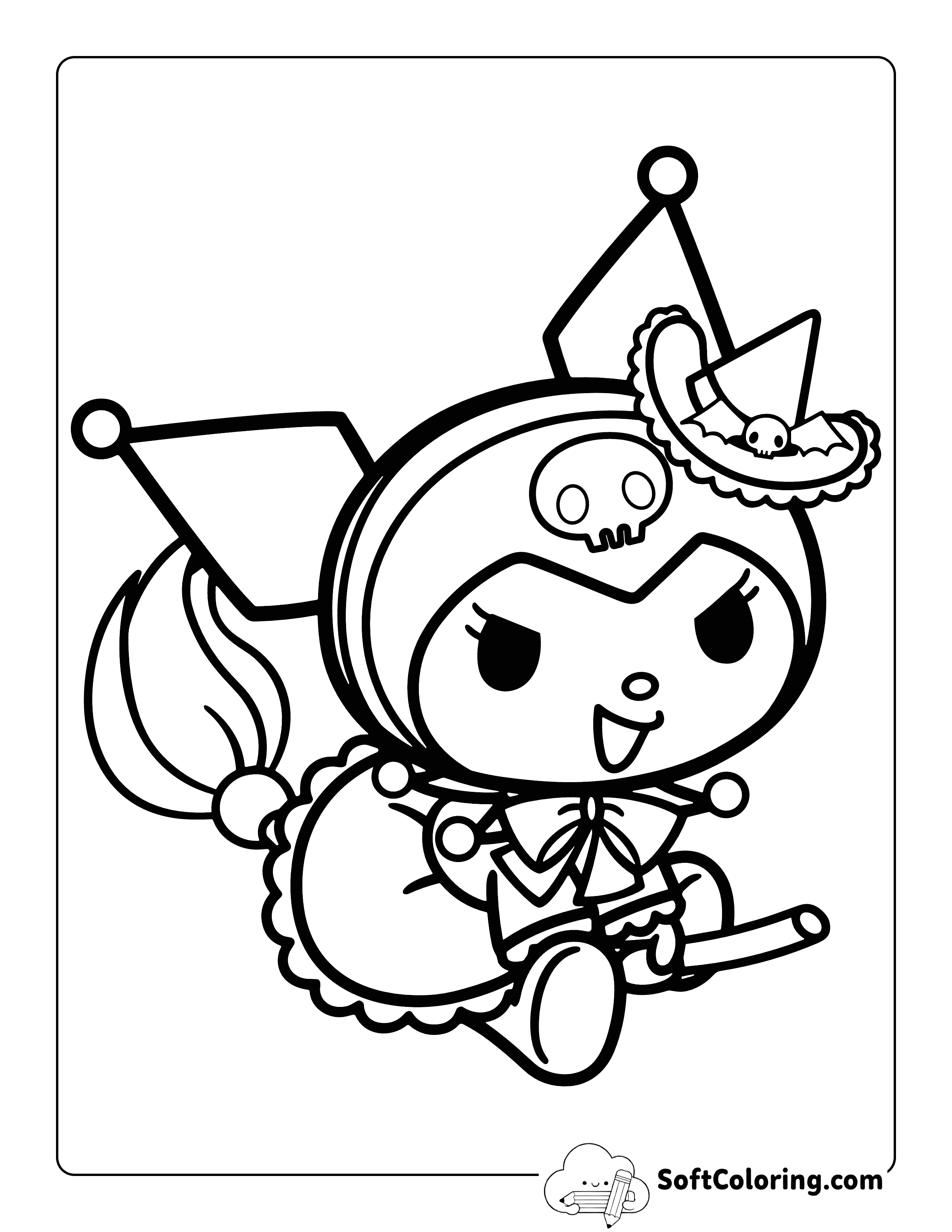 Witch Costume Coloring Page Inspired by Kuromi Halloween