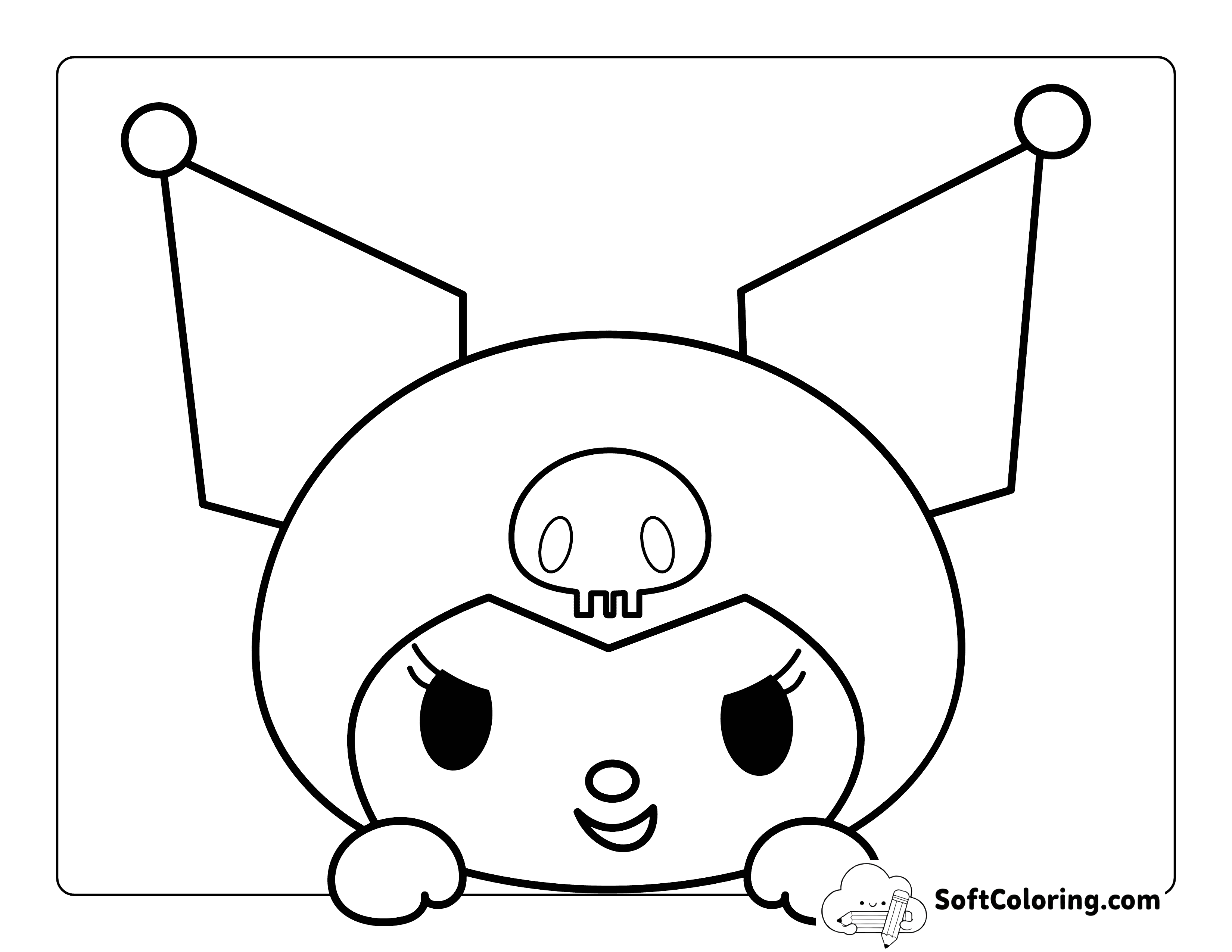 Cute Kuromi-Inspired Head Outline to Color