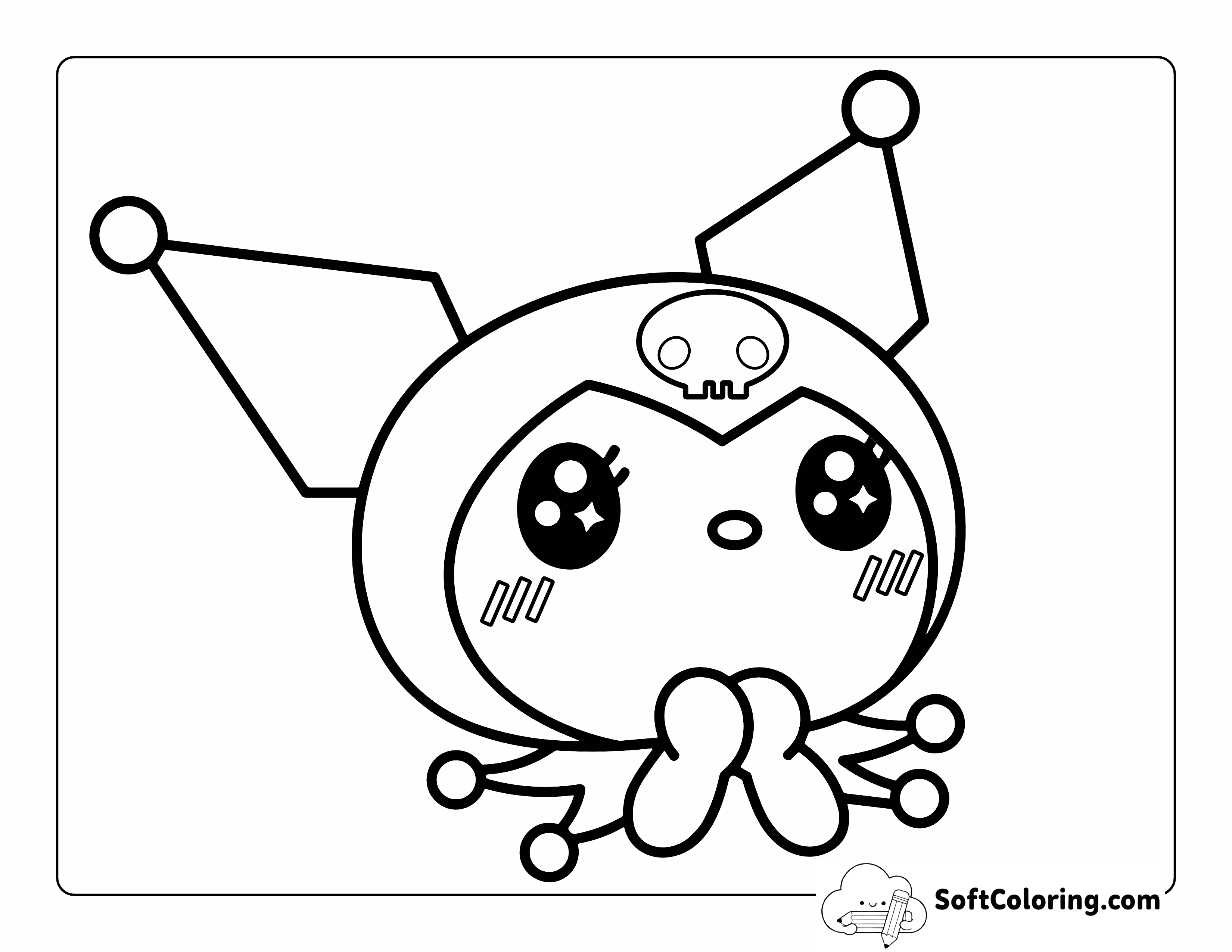 Cute Kawaii Kuromi-Inspired Head Printable Coloring Page
