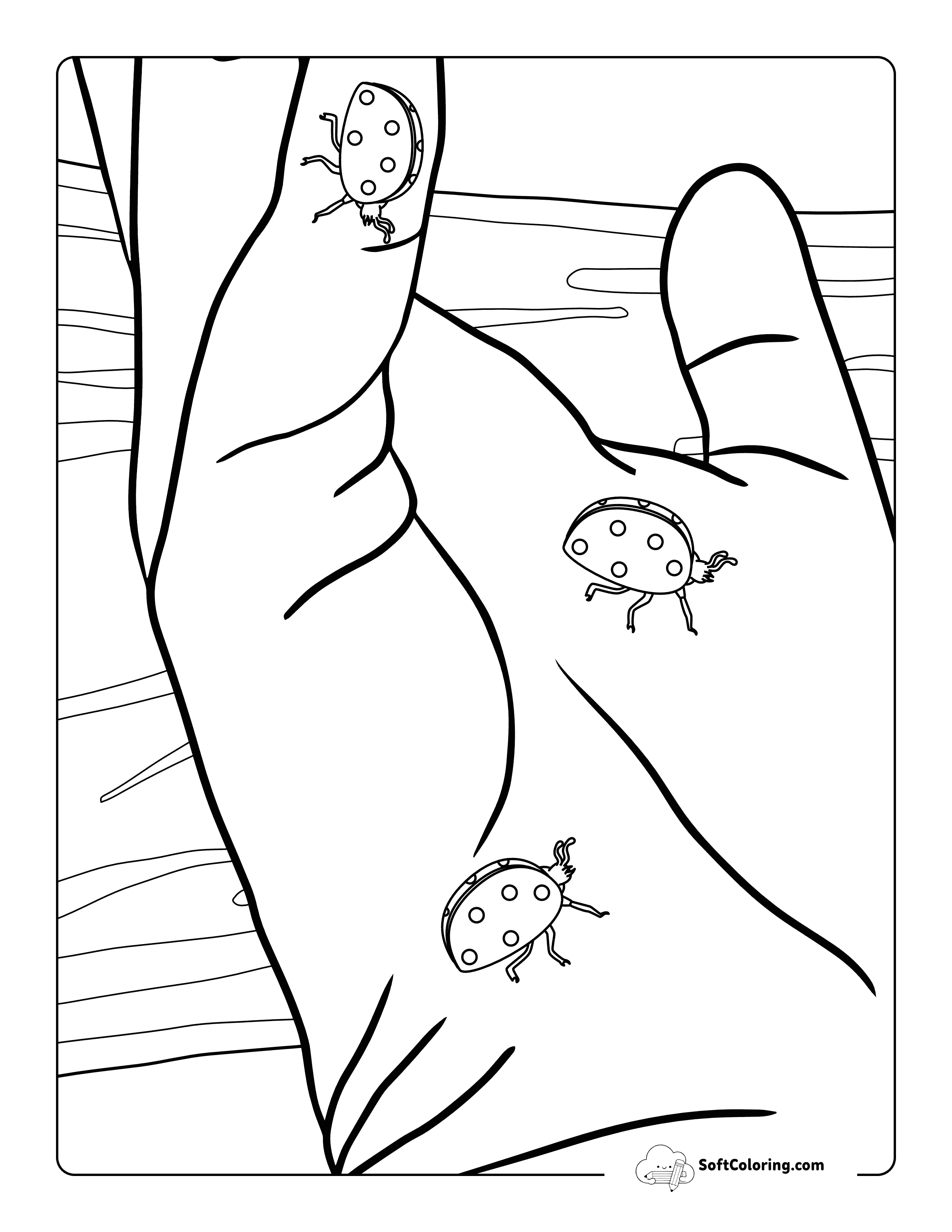 Simple Realistic Ladybugs On A Gardening Glove To Color