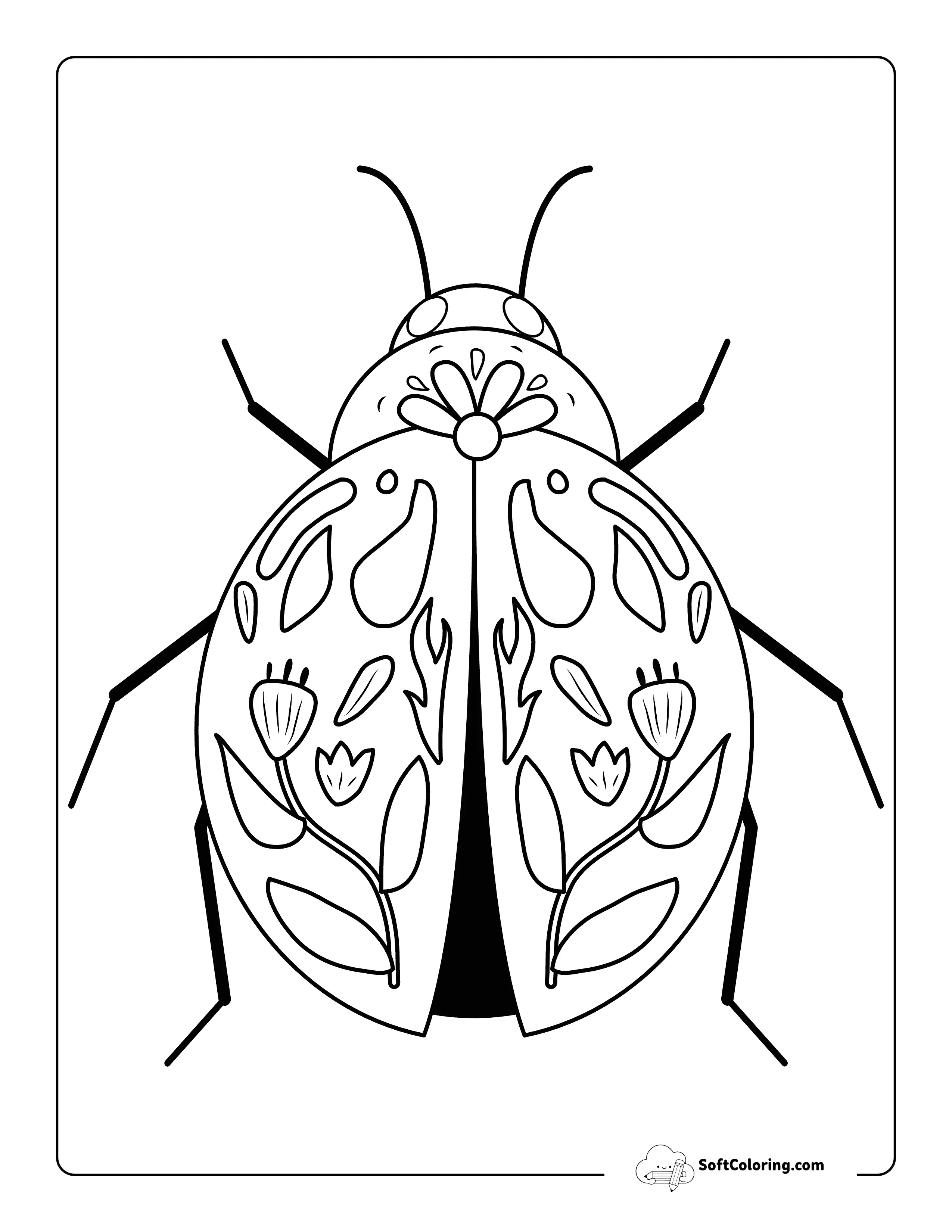 Floral Ladybug Coloring Page For Teens And Adults