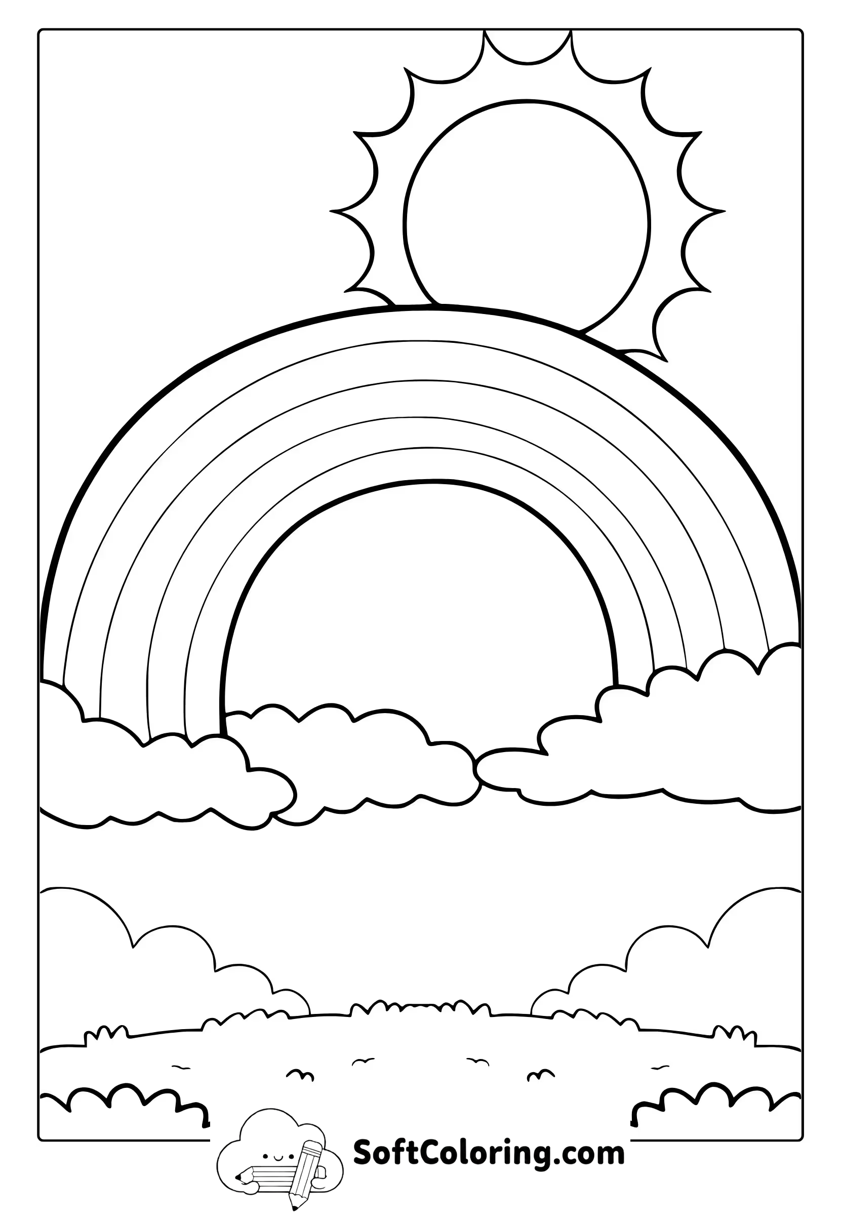 large rainbow with sun coloring page