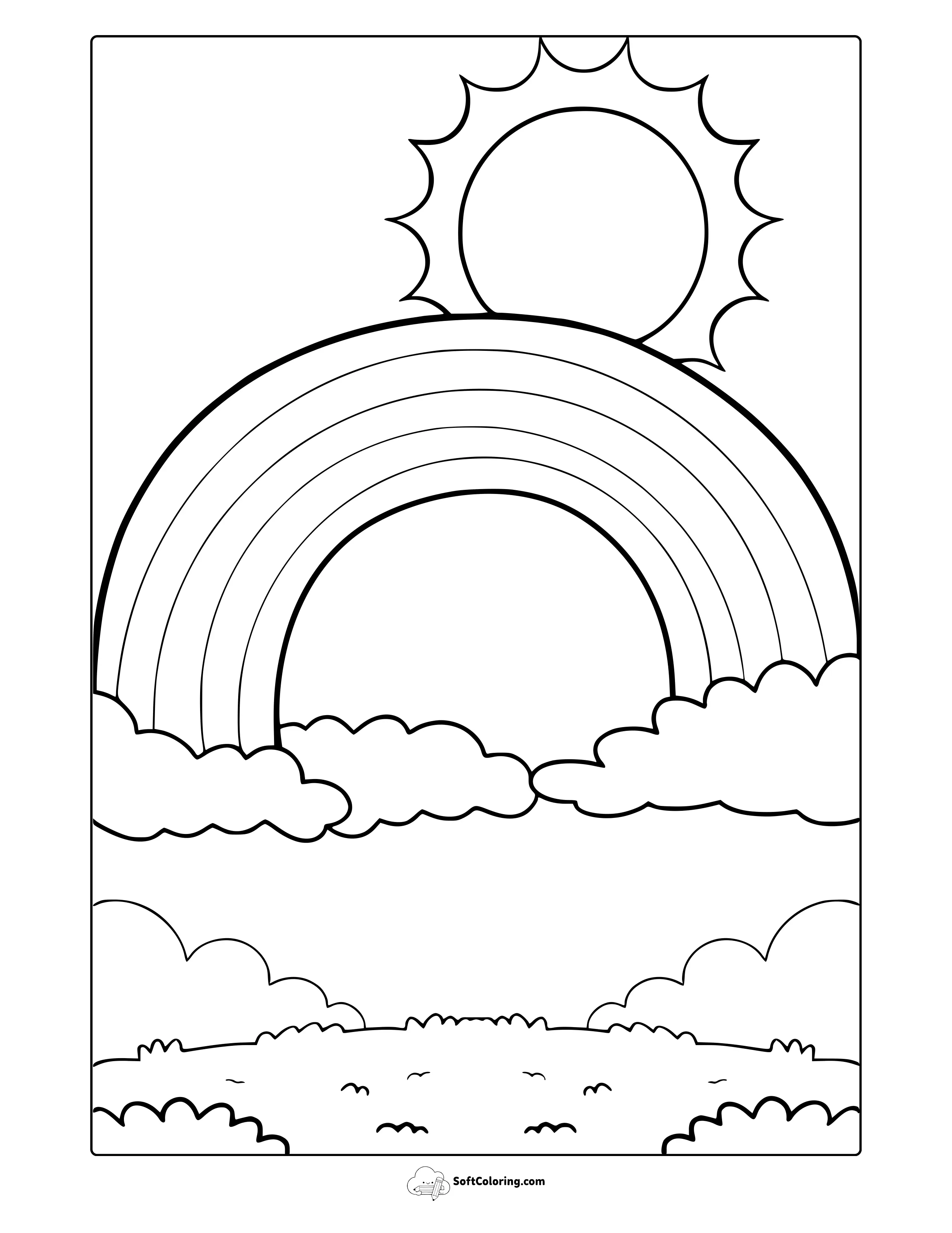 Large Rainbow With Sun Coloring Page