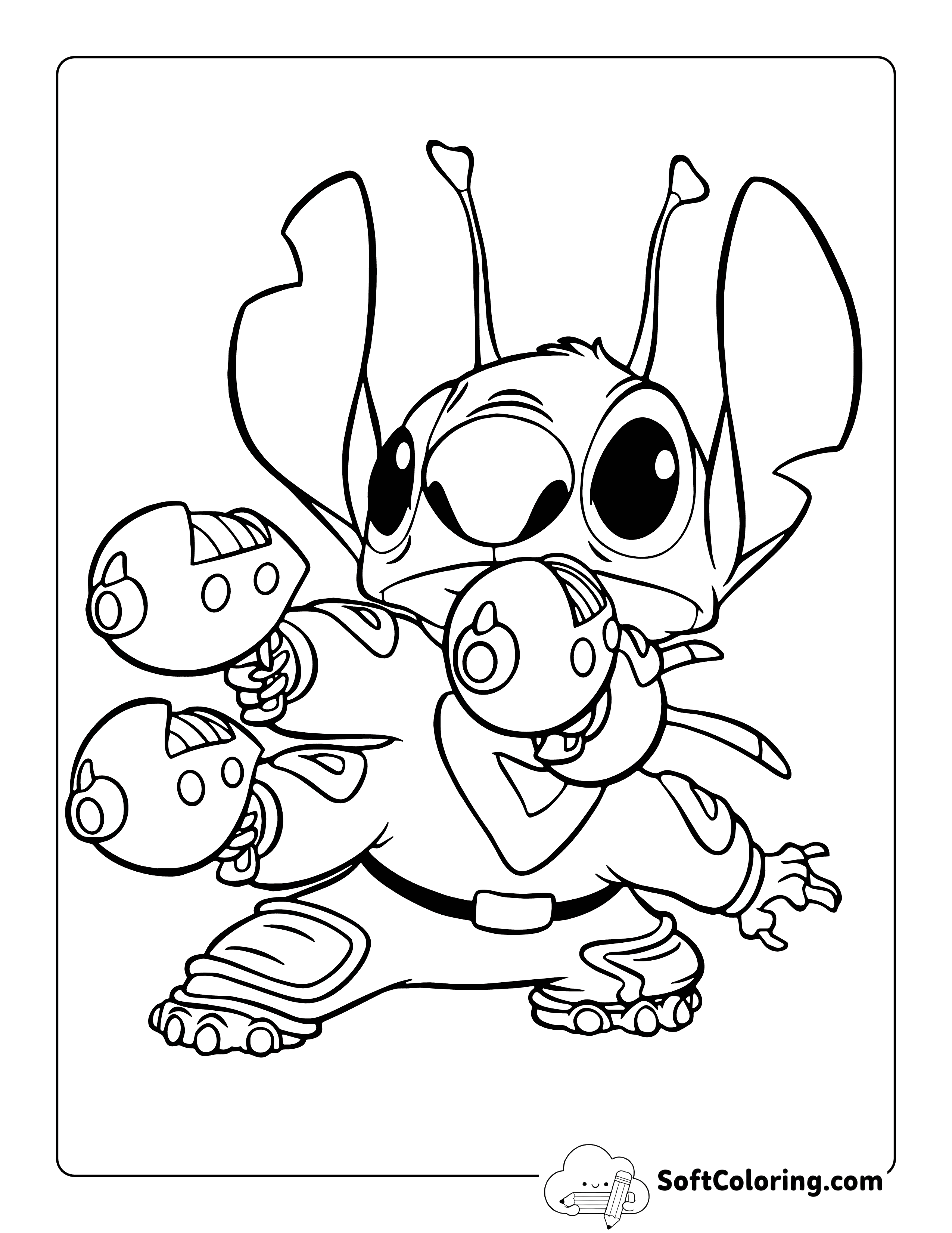 Cute Aliens with Blasters to Color Inspired By Stitch