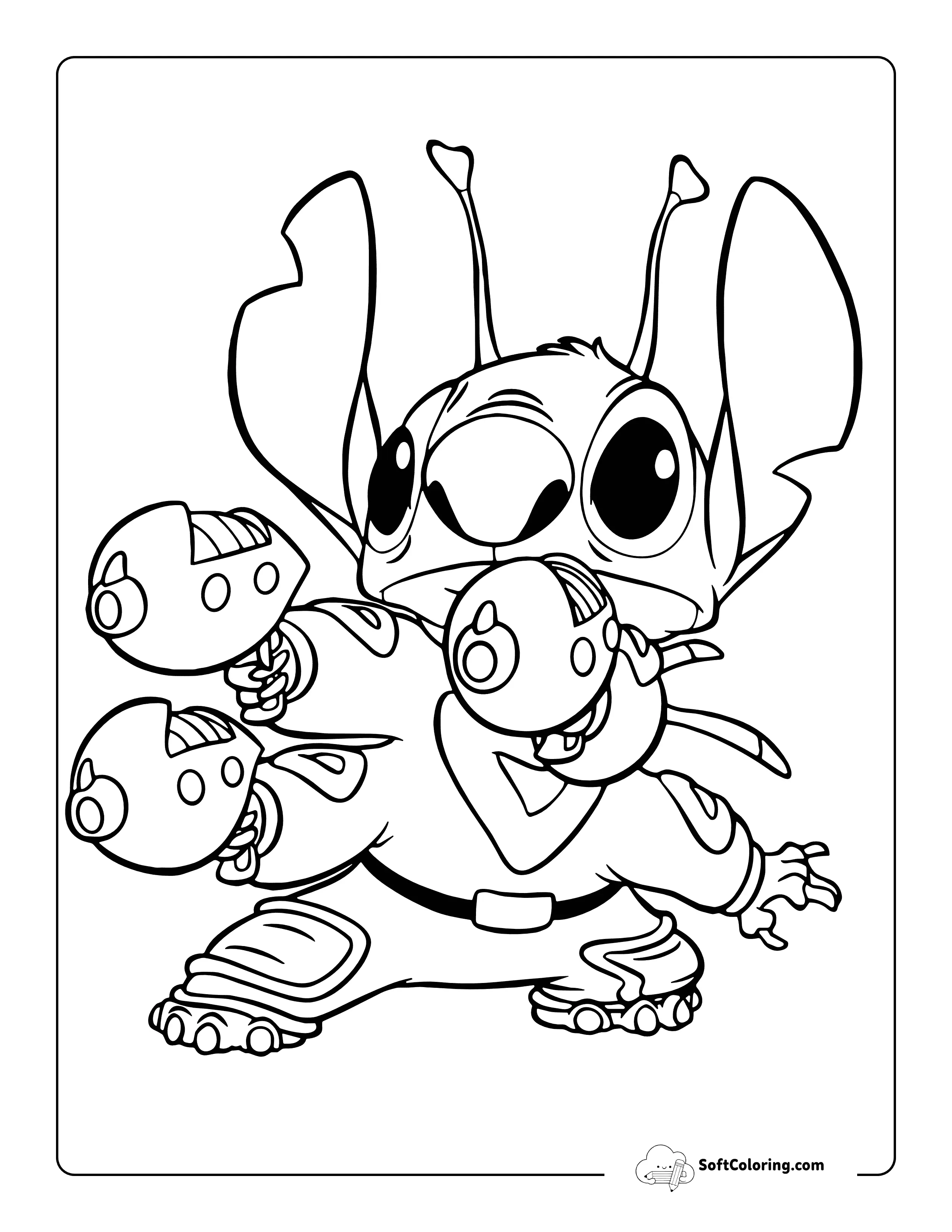 Cute Aliens With Blasters To Color Inspired By Stitch