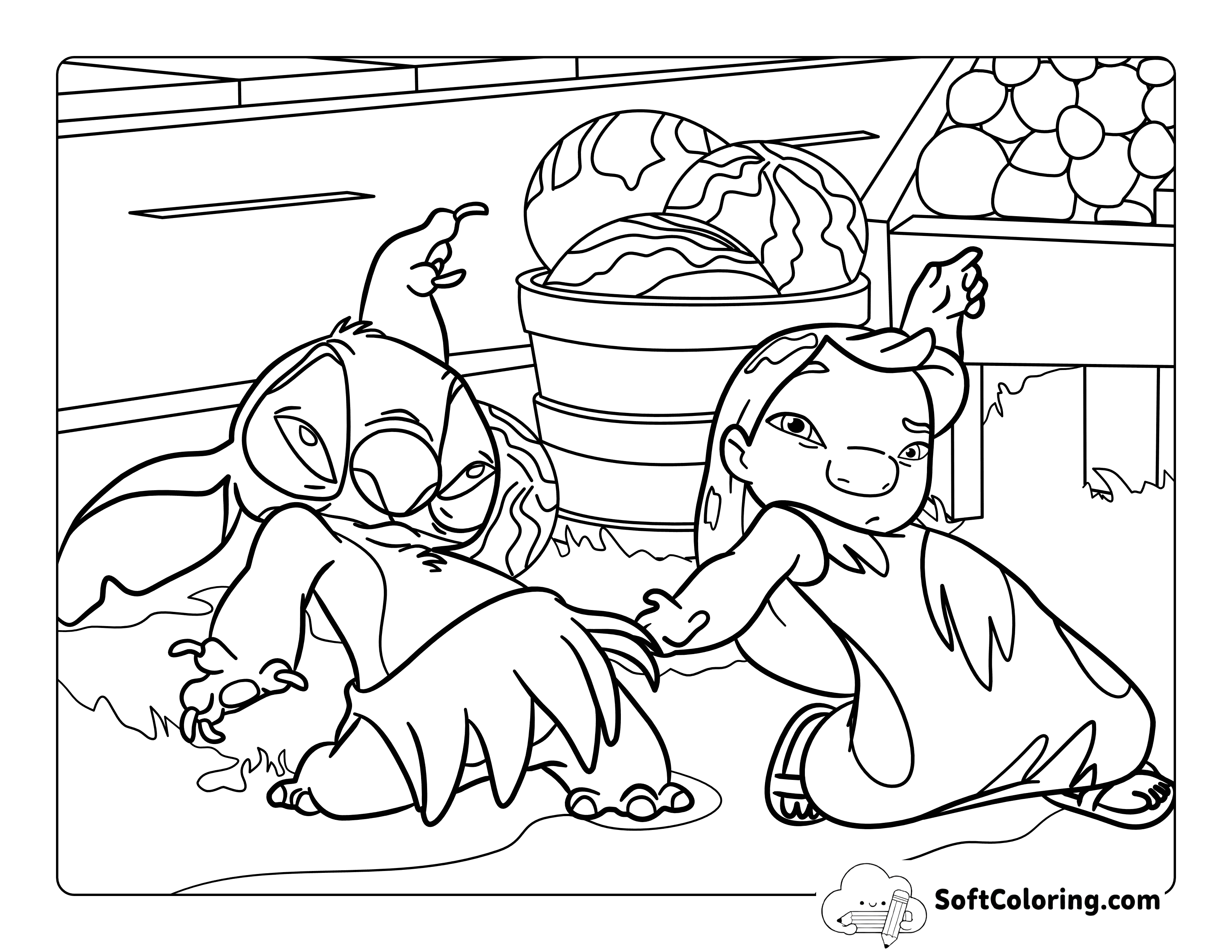 Cute Stitch and Lilo-Inspired Coloring Sheet Dancing